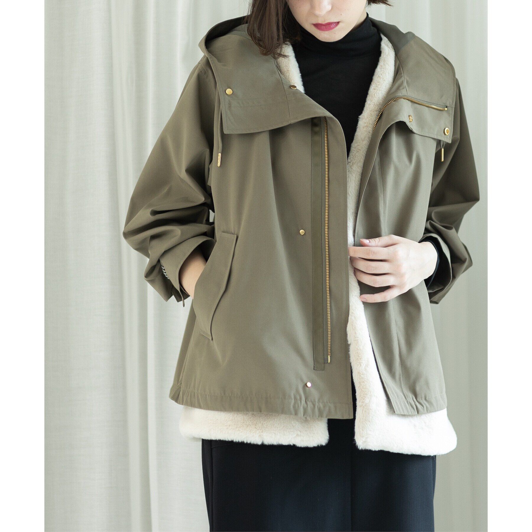 OPAQUE.CLIP「ファーベスト付き マルチWAYマウンテンパーカー【洗濯機洗い可／撥水加工／花粉対応】」|ブルゾン・スタジャン|