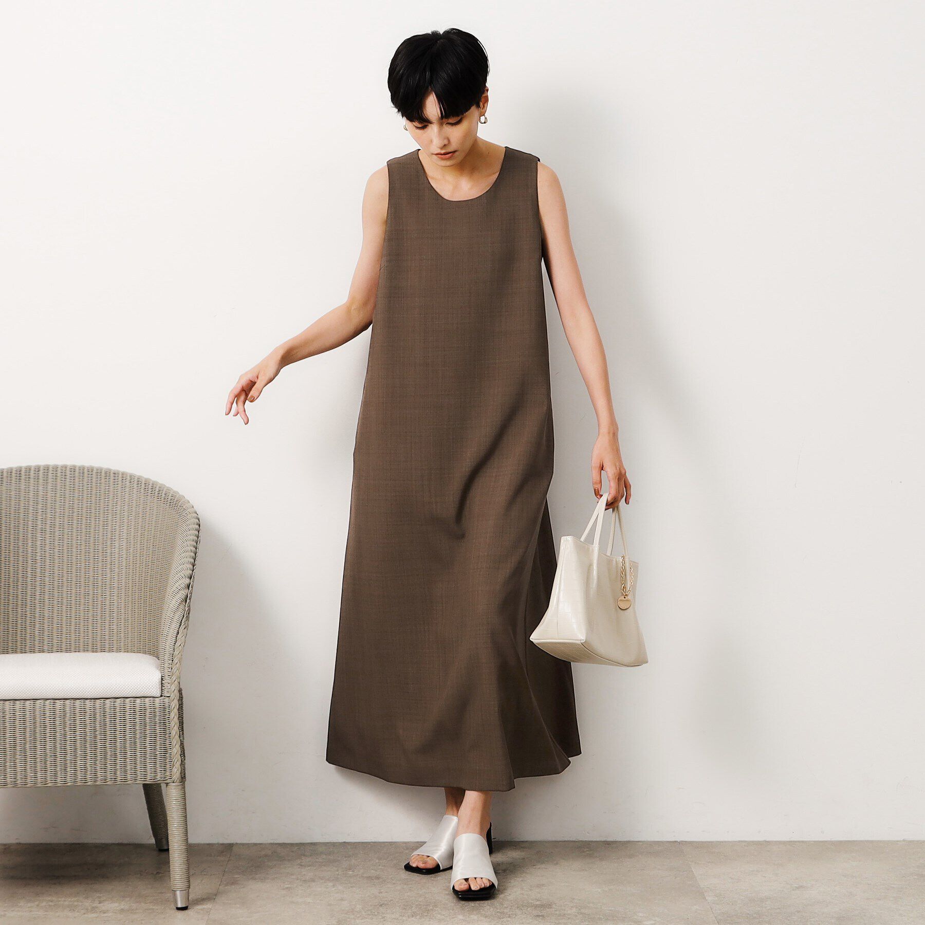 OPAQUE.CLIP「【ツインセット】メッシュニット&times;ノースリーブワンピース【洗濯機洗い可】」|ワンピース|