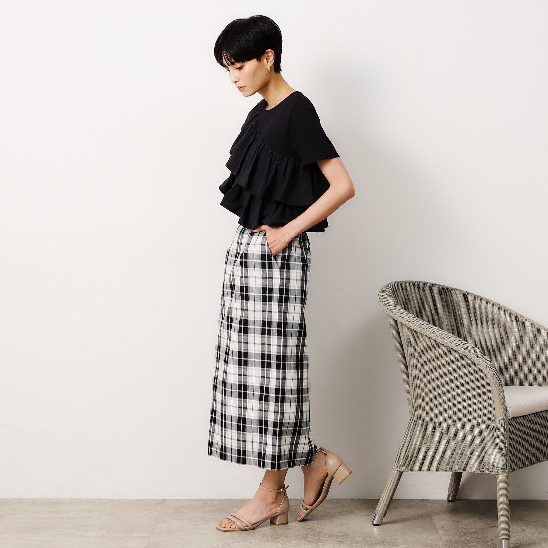 OPAQUE.CLIP「《美人百花掲載》マドラスチェックタイトスカート【洗濯機洗い可】」|スカート|