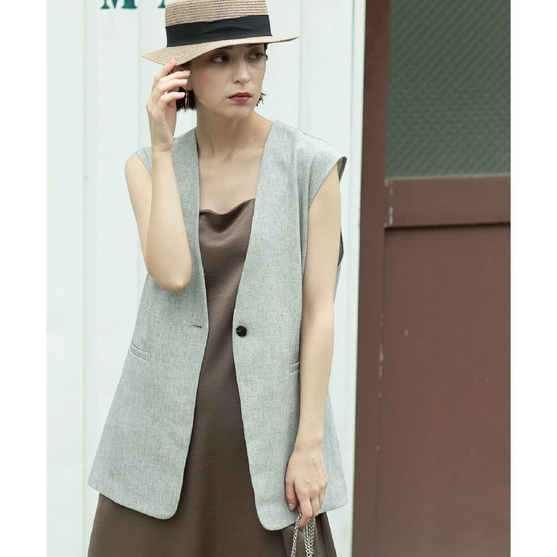 OPAQUE.CLIP「麻混ノーカラージレ【洗濯機洗い可】」|ベスト・ジレ|