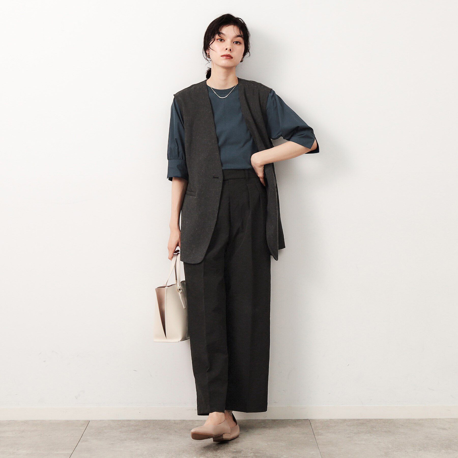 OPAQUE.CLIP「麻混ノーカラージレ【洗濯機洗い可】」|ベスト・ジレ|