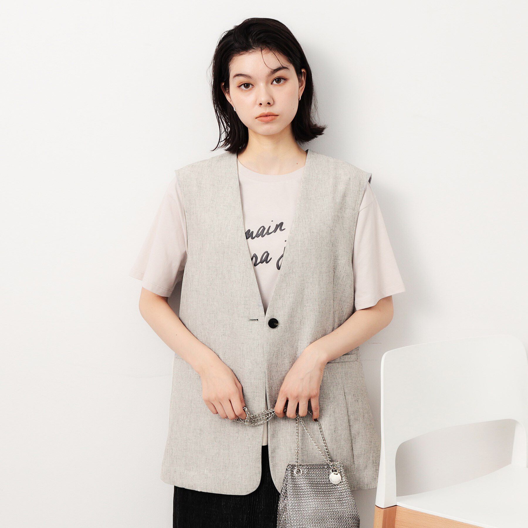 OPAQUE.CLIP「麻混ノーカラージレ【洗濯機洗い可】」|ベスト・ジレ|