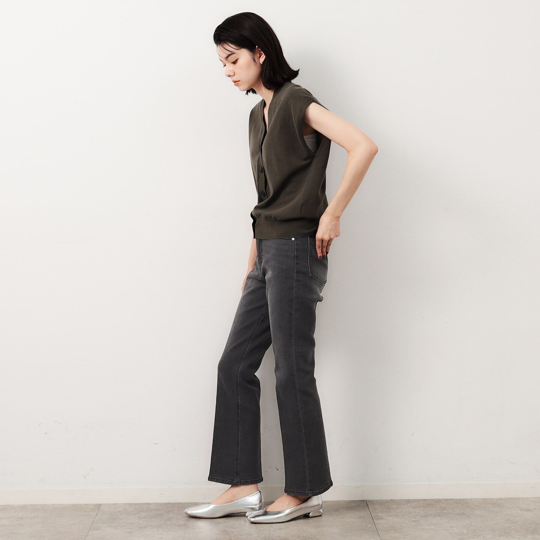 OPAQUE.CLIP「ストレッチセミフレアデニム／オーガニックコットン混【洗濯機洗い可】」|デニム|