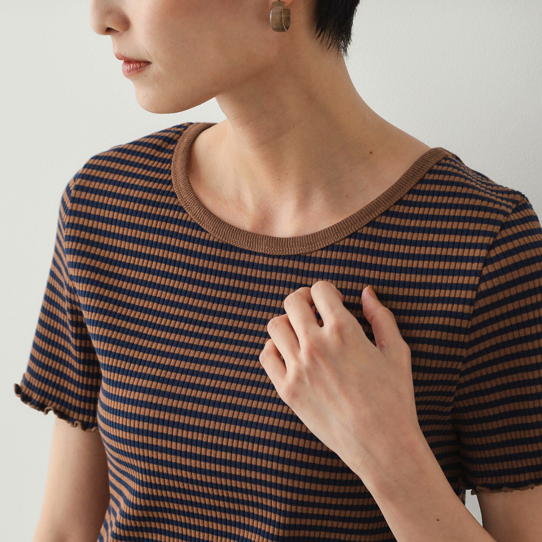 OPAQUE.CLIP「細ボーダーリブカットソー【洗濯機洗い可】」|Tシャツ・カットソー|