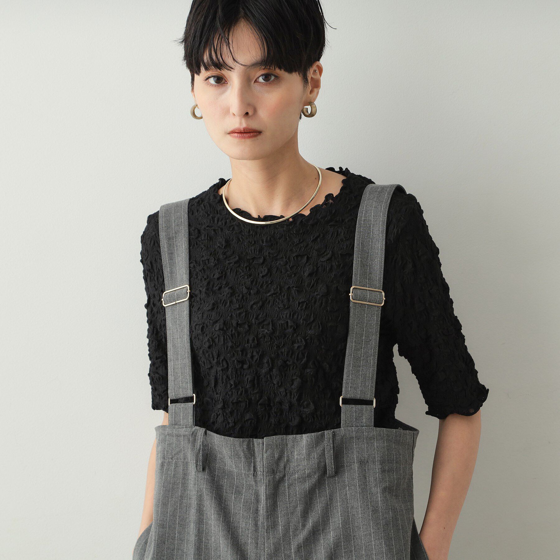 OPAQUE.CLIP「シャーリングレース5分袖カットソー【洗濯機洗い可】」|Tシャツ・カットソー|