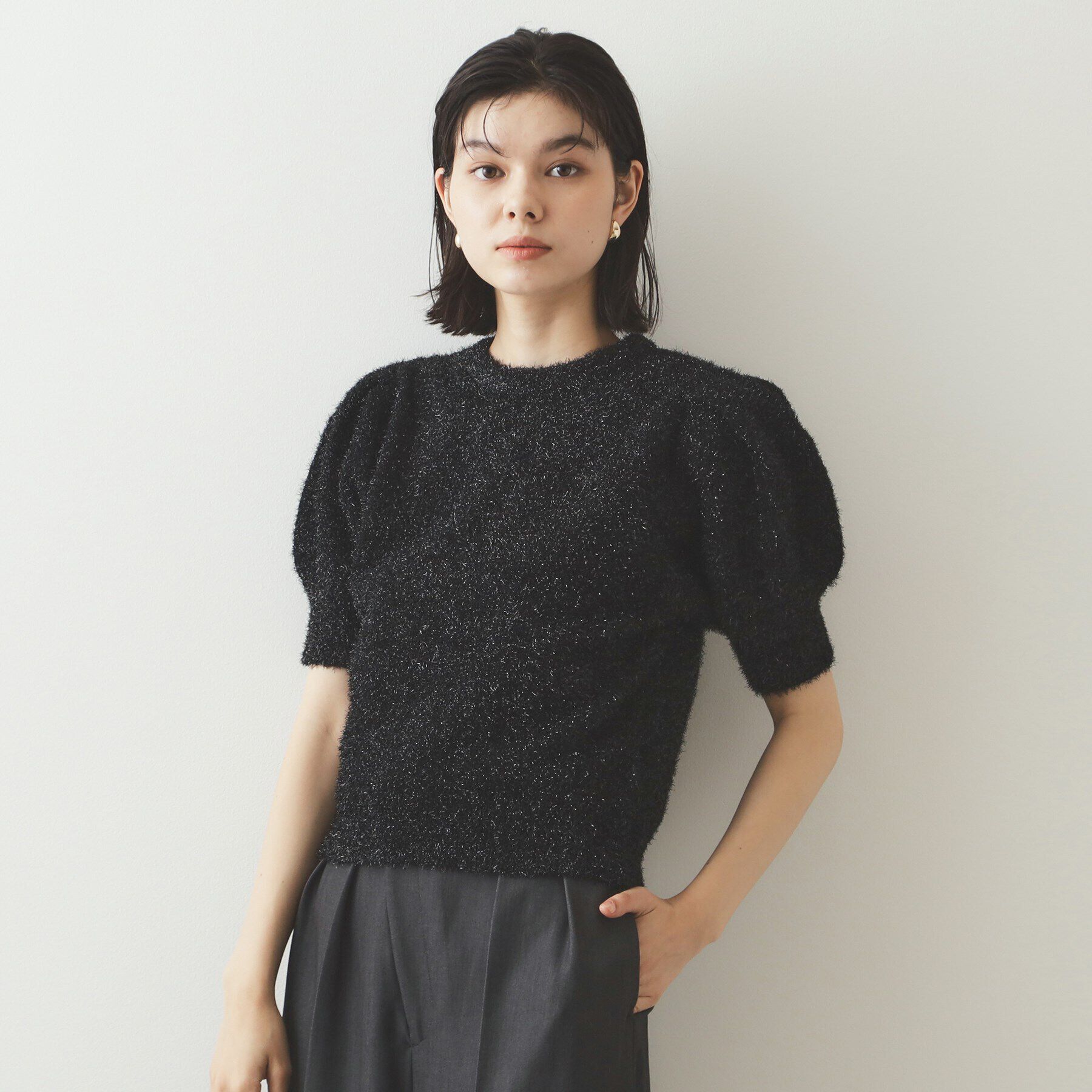OPAQUE.CLIP「《andGIRL掲載》キラキラボリュームスリーブニット【洗濯機洗い可】」|ニット・セーター|