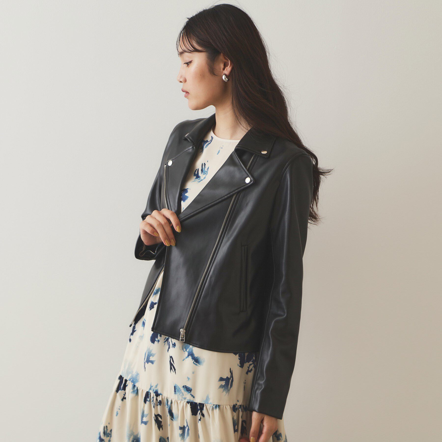 OPAQUE.CLIP「シンセティックレザーライダースジャケット【洗える】」|ライダースジャケット|