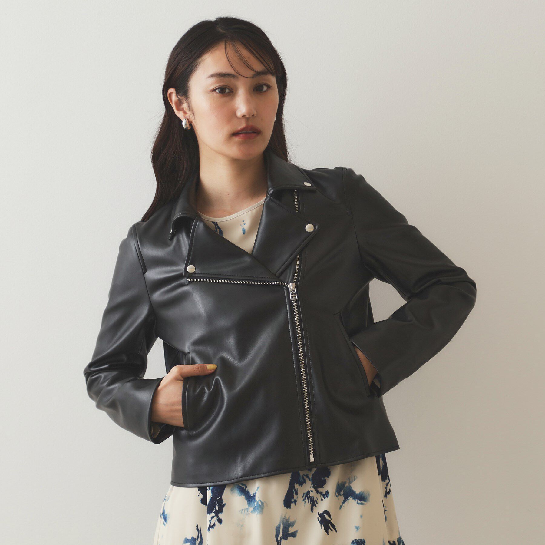 OPAQUE.CLIP「シンセティックレザーライダースジャケット【洗える】」|ライダースジャケット|