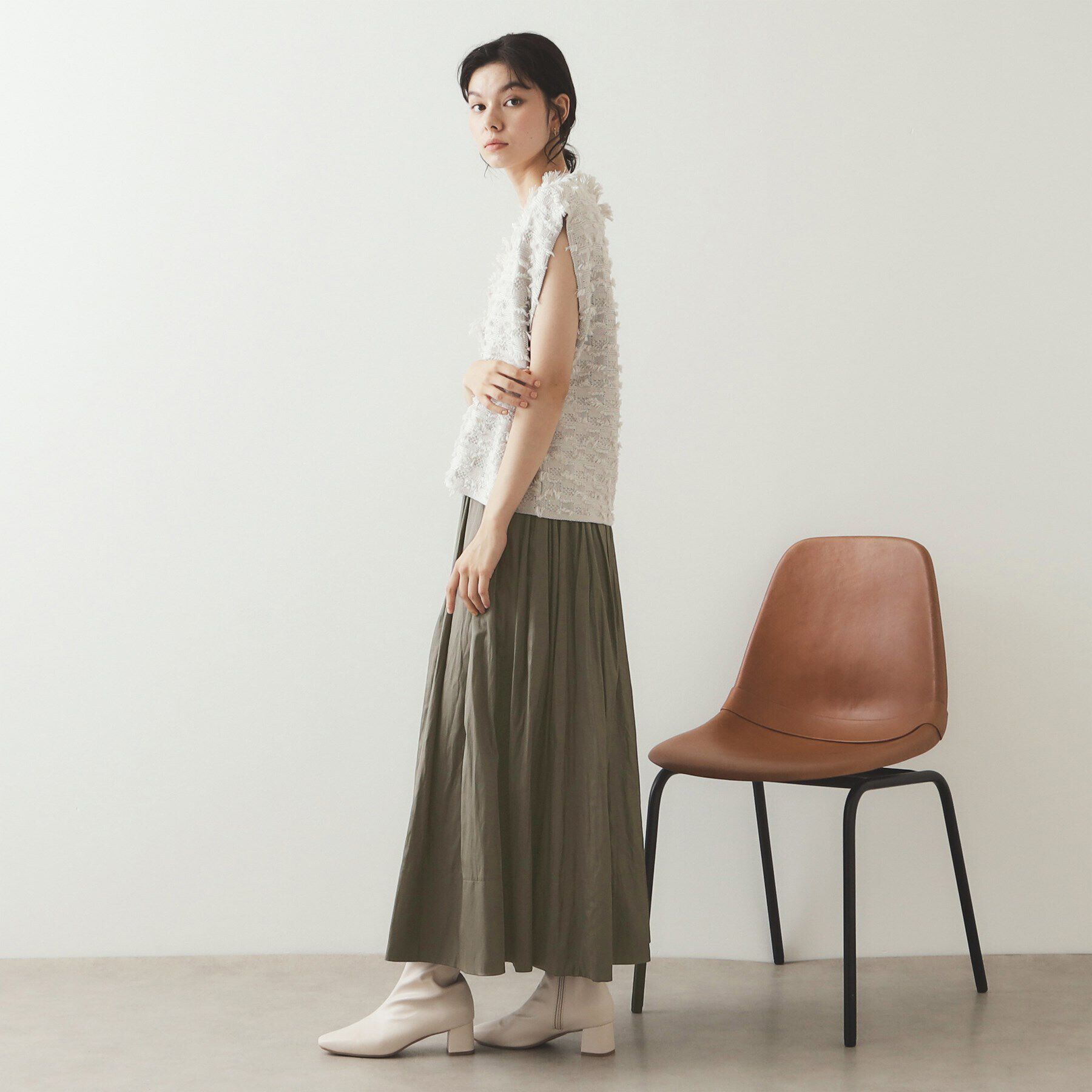 OPAQUE.CLIP「レザーライク イージーギャザースカート【洗濯機洗い可】」|スカート|