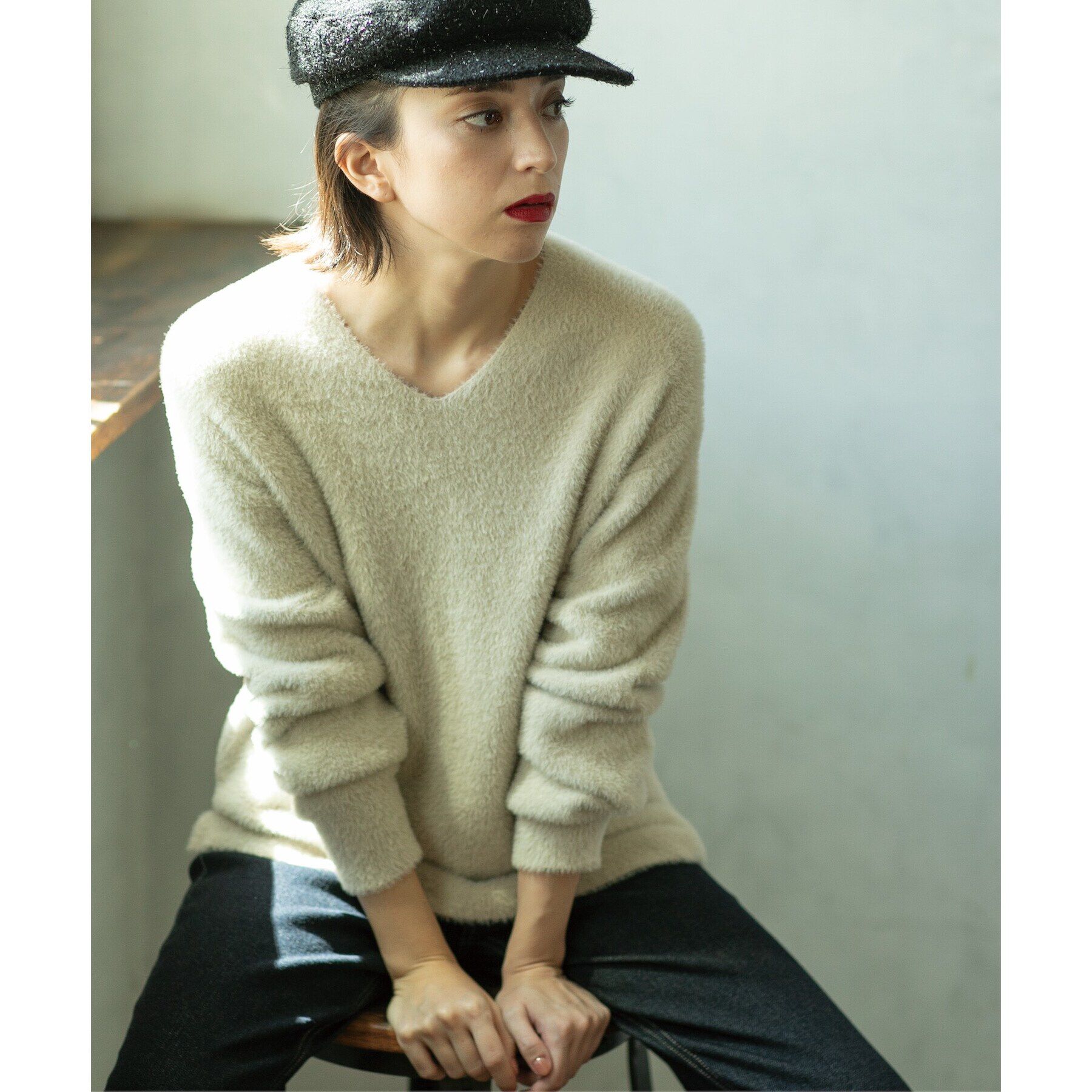 OPAQUE.CLIP「《5color/S-LLsize》フェザーヤーンVネックニット【洗濯機洗い可／抗ピル】」|ニット・セーター|