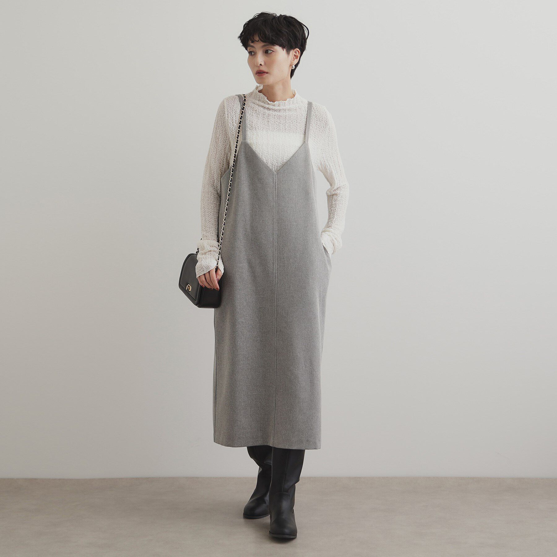 OPAQUE.CLIP「ウールライクVネックジャンパースカート【洗濯機洗い可】」|ワンピース|