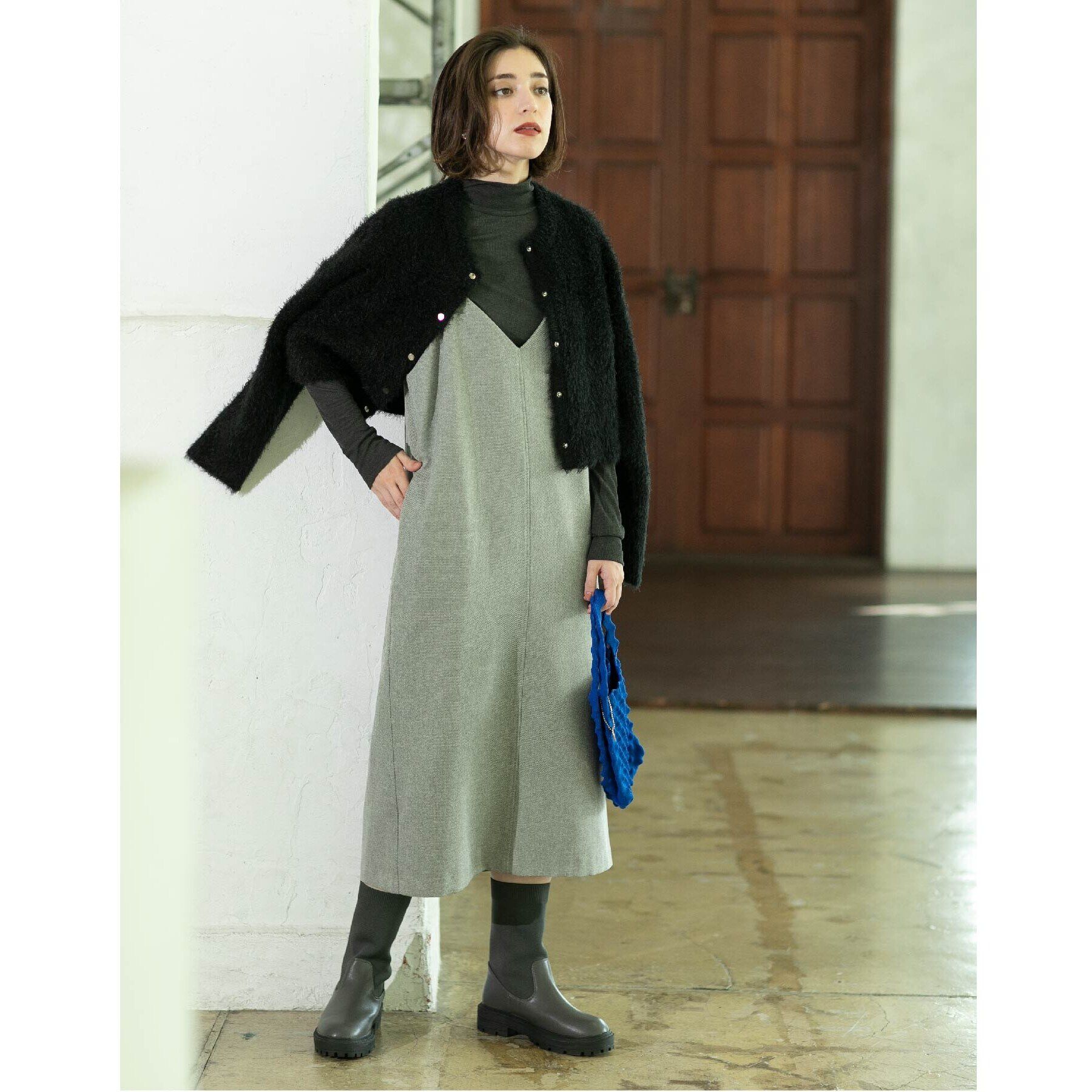 OPAQUE.CLIP「ウールライクVネックジャンパースカート【洗濯機洗い可】」|ワンピース|