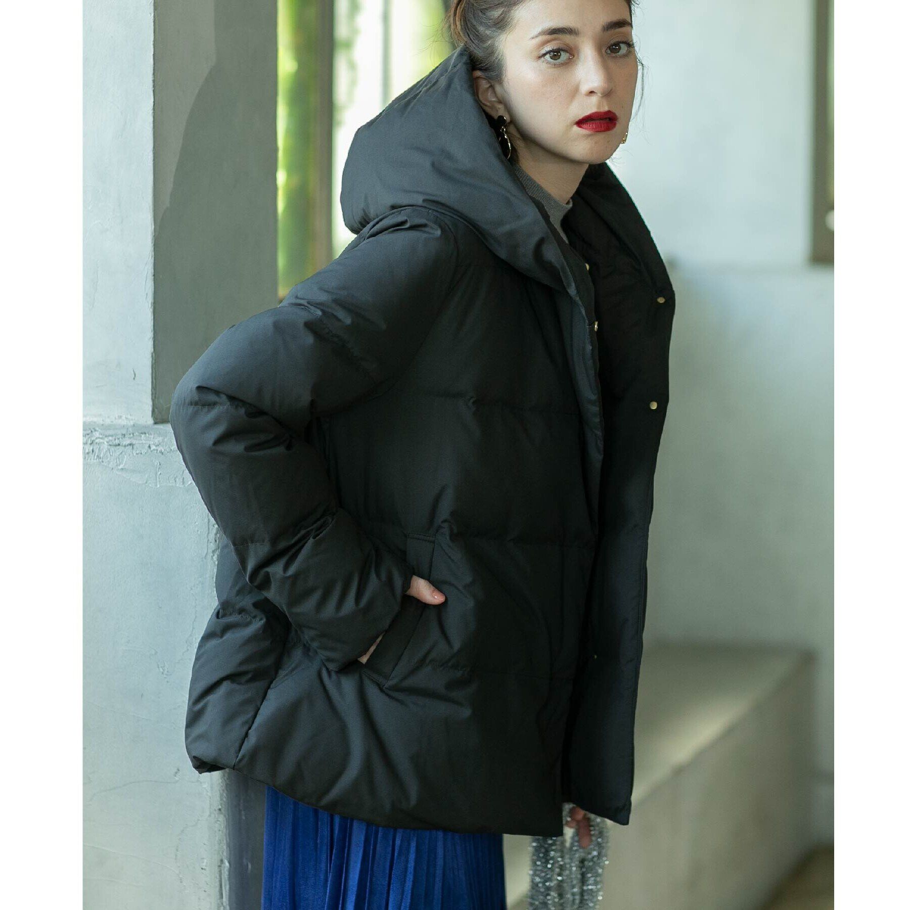 OPAQUE.CLIP「《S-LLsize》フードミドルダウンコート【洗濯機洗い可/撥水/防風/抗菌加工】」|ダウン|