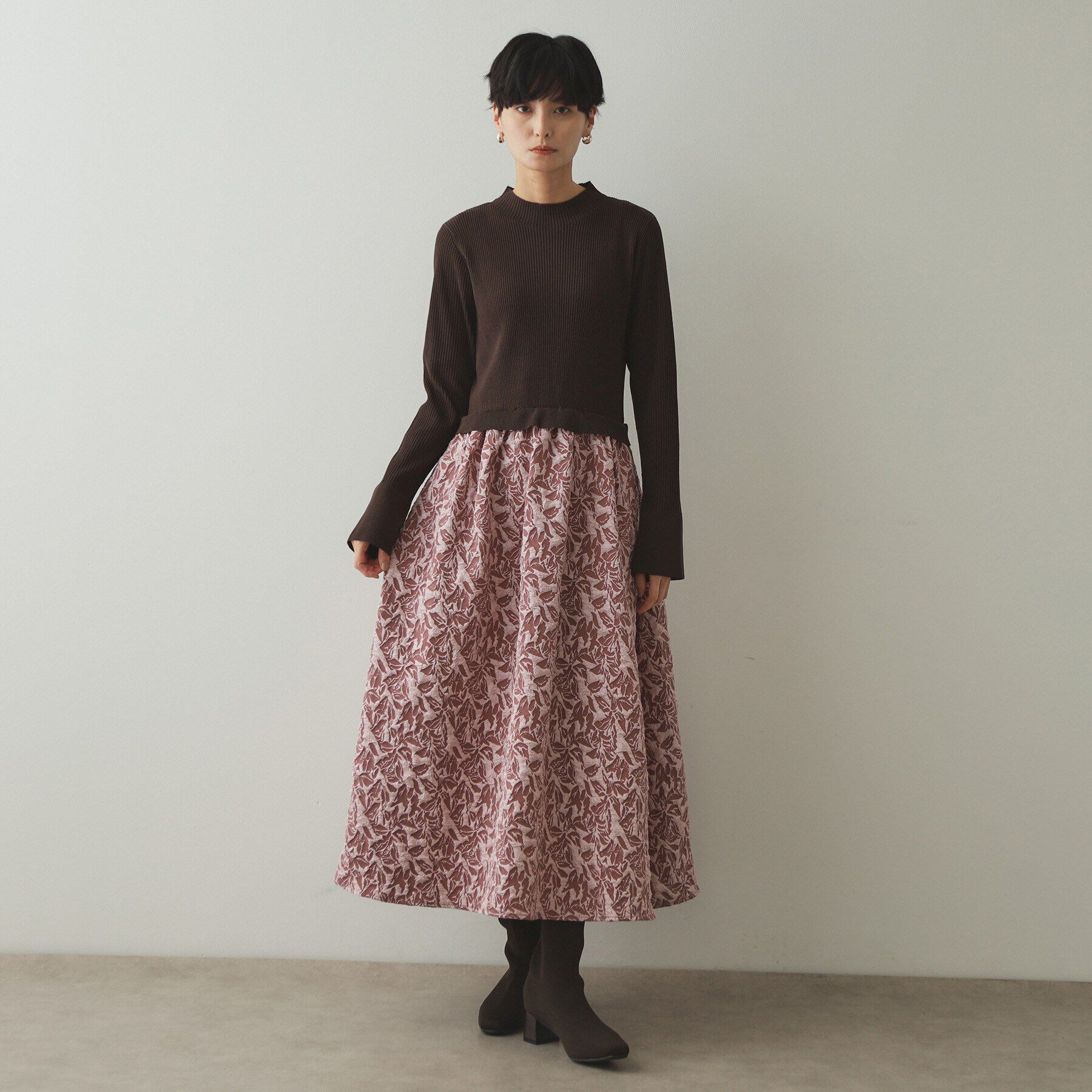 OPAQUE.CLIP「ニット&times;ジャカードドッキングワンピース【洗濯機洗い可】」|ワンピース|