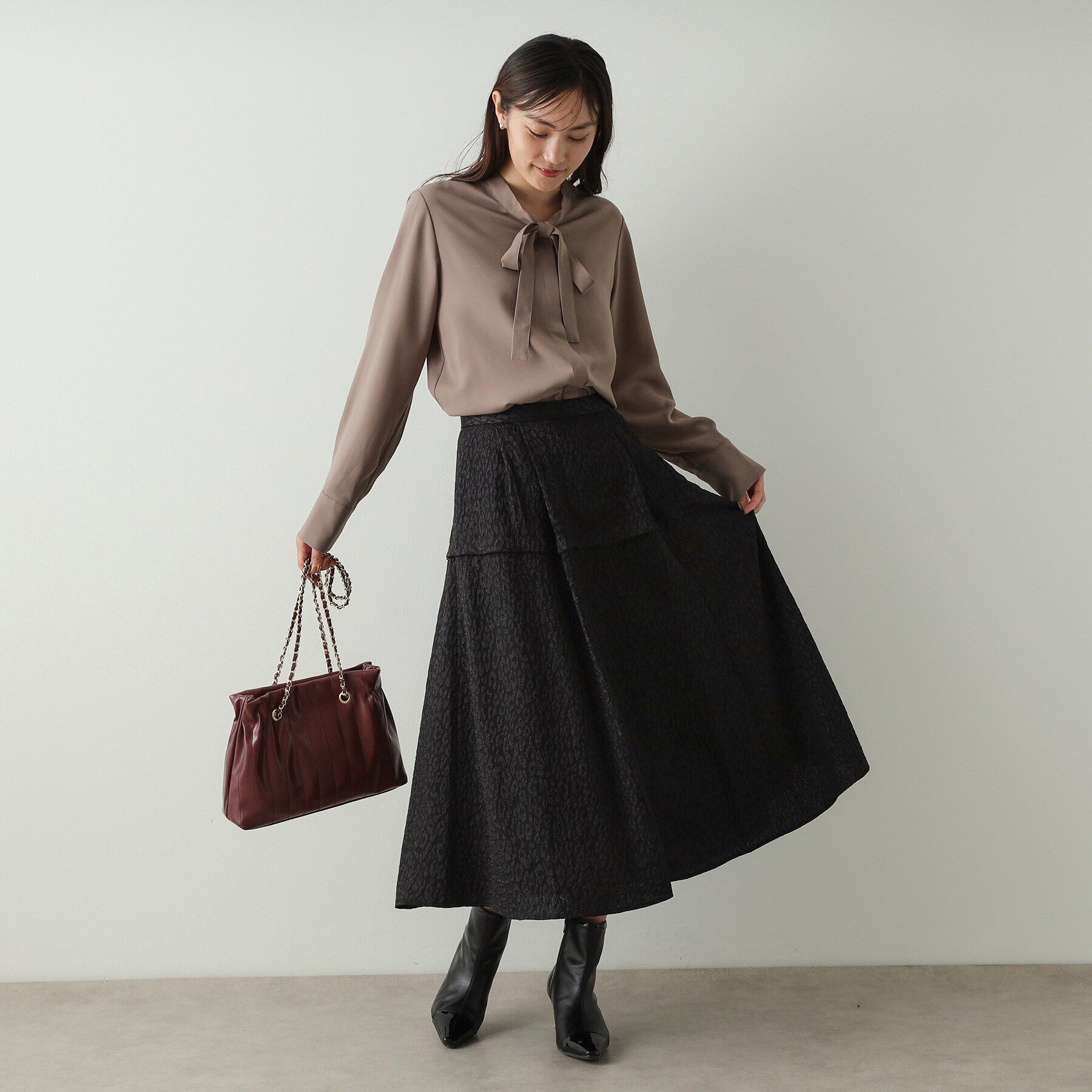 OPAQUE.CLIP「《美人百花掲載》レオパードジャカード フレアスカート【洗濯機洗い可】」|スカート|