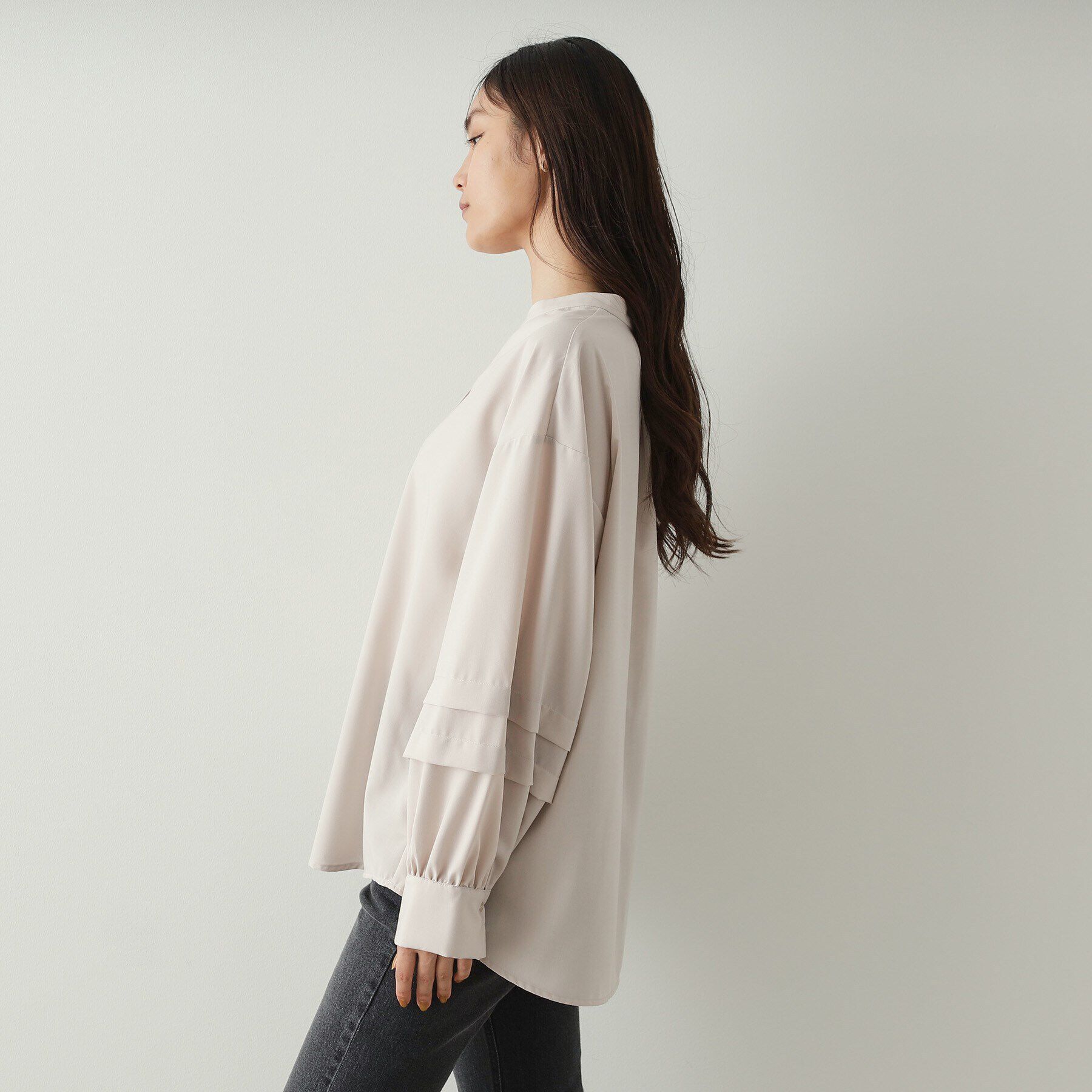 OPAQUE.CLIP「タックスリーブ スキッパーシャツ【洗濯機洗い可】」|シャツ・ブラウス|