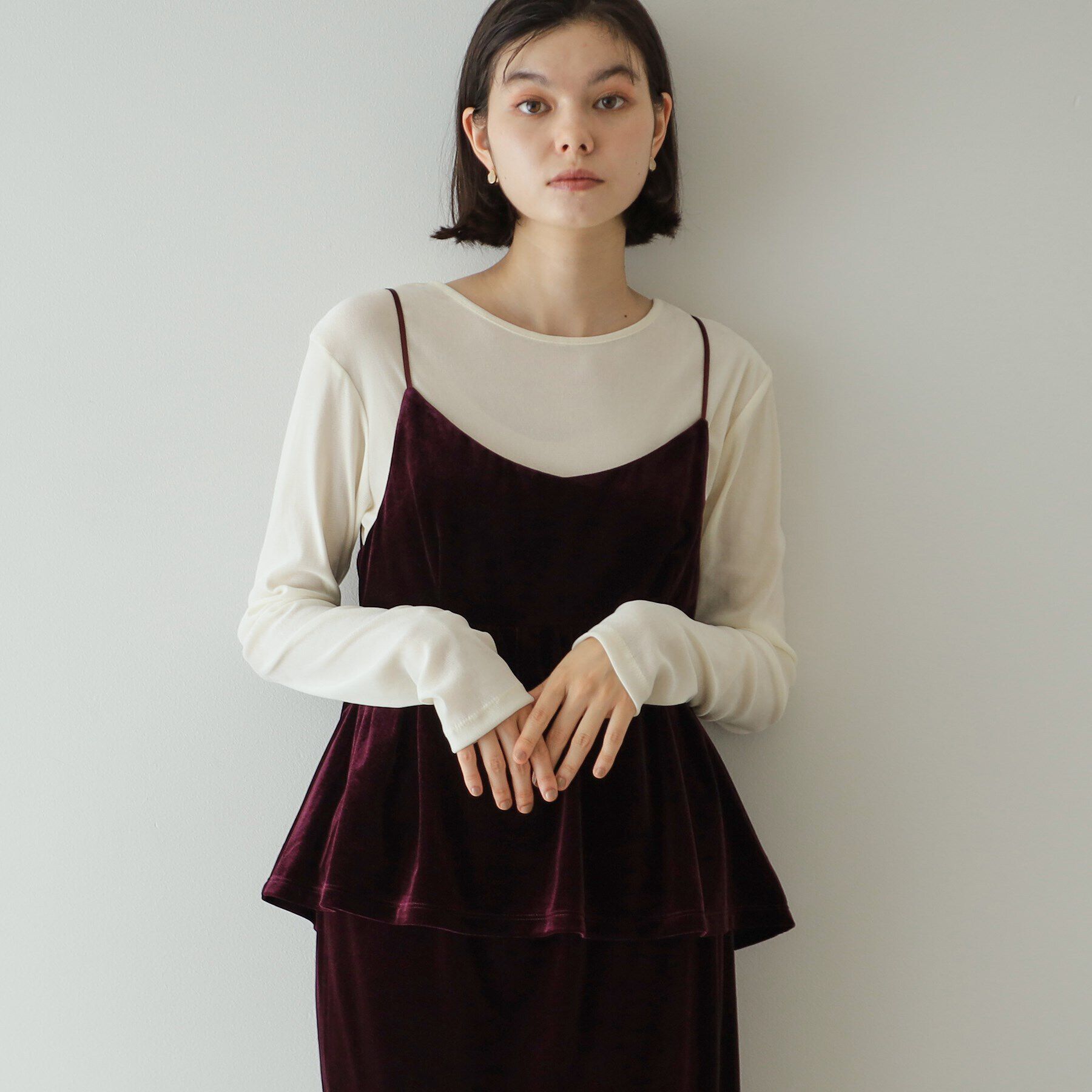 OPAQUE.CLIP「《美人百花掲載》ベロアキャミブラウス/セットアップ対応【洗濯機洗い可】」|キャミソール|
