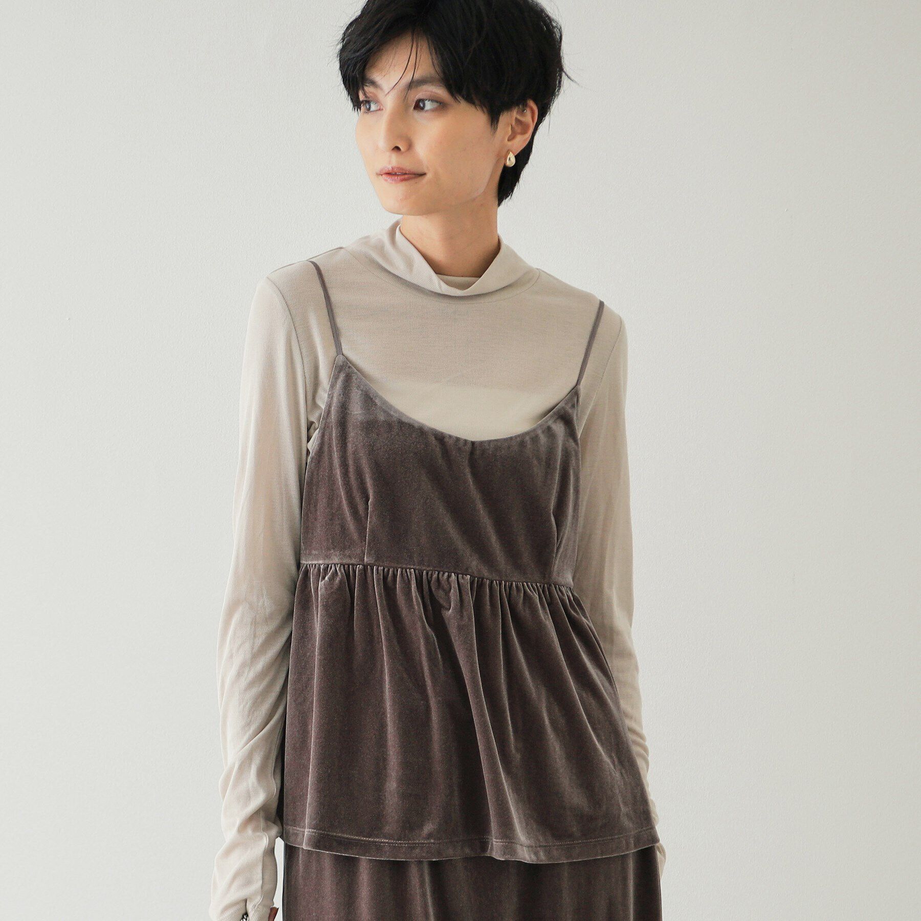 OPAQUE.CLIP「《美人百花掲載》ベロアキャミブラウス/セットアップ対応【洗濯機洗い可】」|キャミソール|