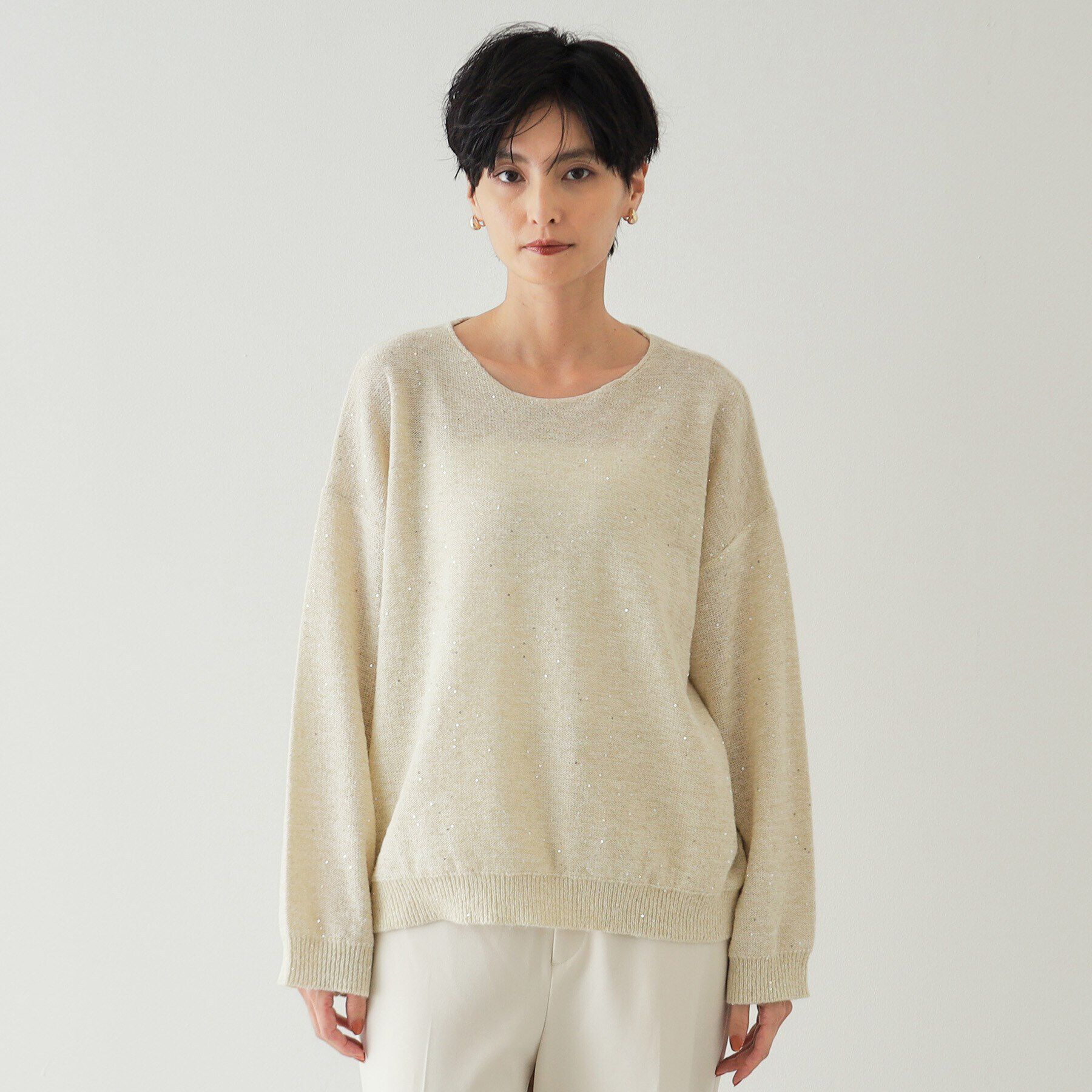 OPAQUE.CLIP「スパンコールラメ ボートネックニット【洗濯機洗い可】」|ニット・セーター|
