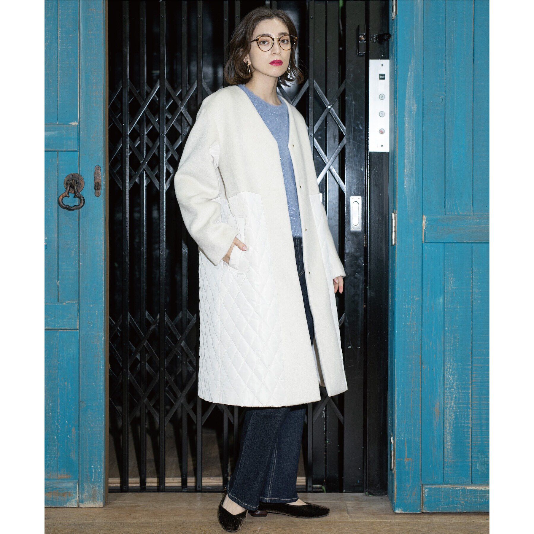 OPAQUE.CLIP「《S-LLsize》ウールカシミヤブレンド キルティングドッキングコート」|ノーカラーコート|