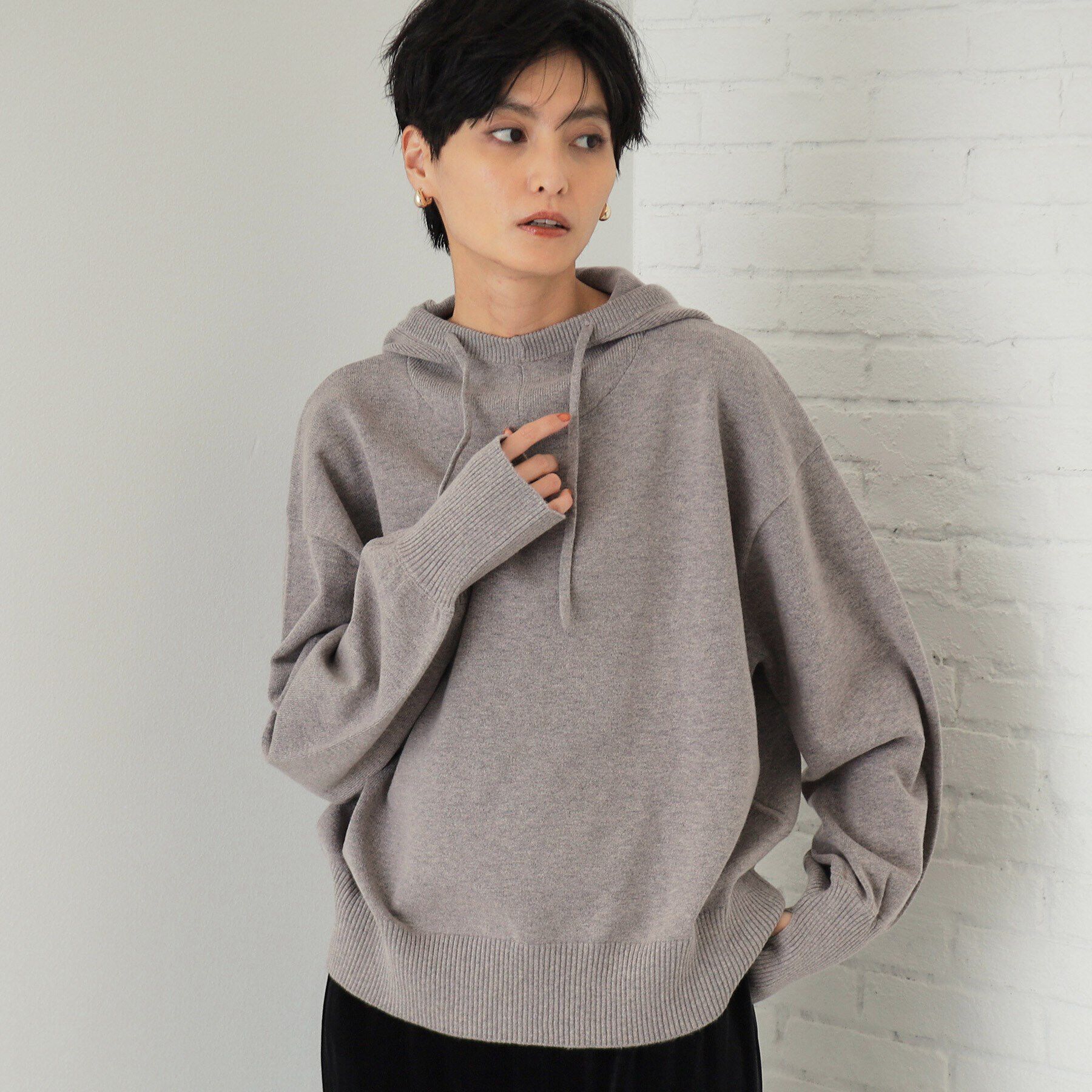 OPAQUE.CLIP「フーディニットプルオーバー【洗濯機洗い可】」|ニット・セーター|グレー(012)