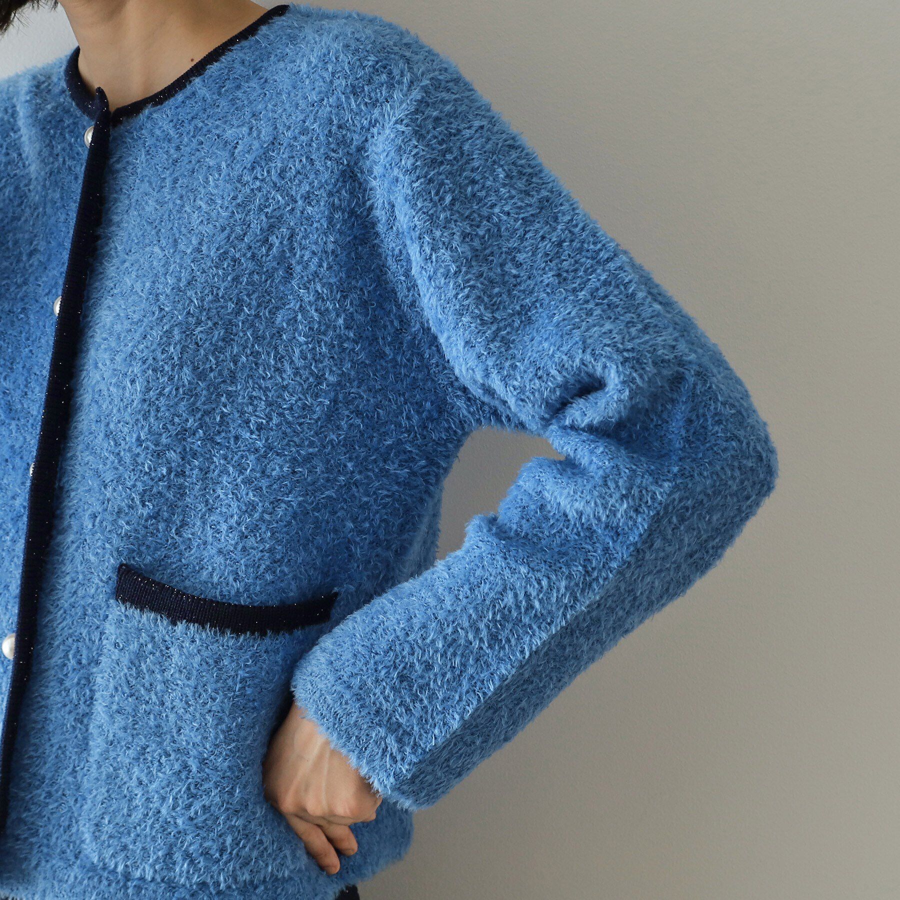 OPAQUE.CLIP「《美人百花掲載》ブークレ配色ニットカーディガン【洗濯機洗い可】」|カーディガン|