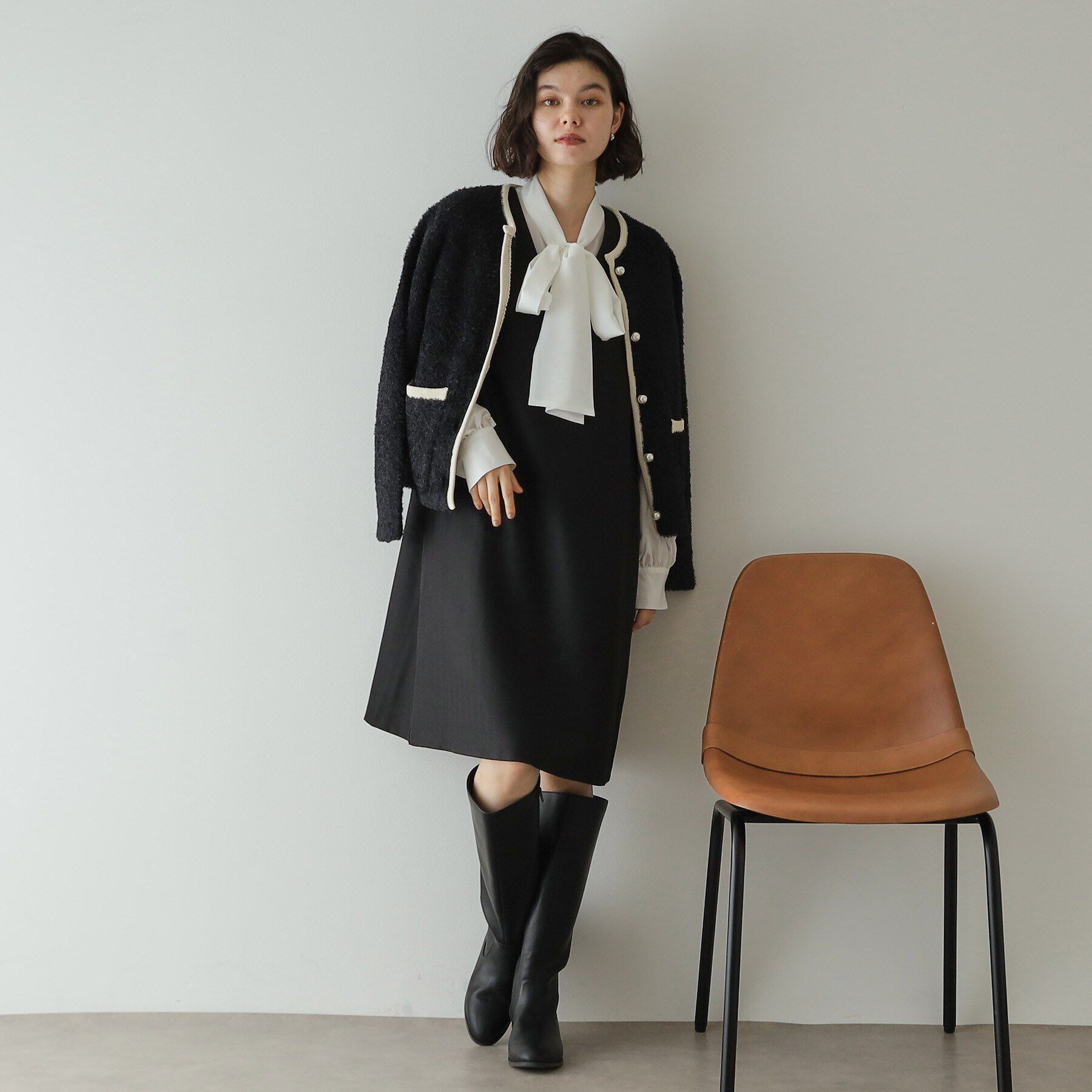 OPAQUE.CLIP「《美人百花掲載》ブークレ配色ニットカーディガン【洗濯機洗い可】」|カーディガン|