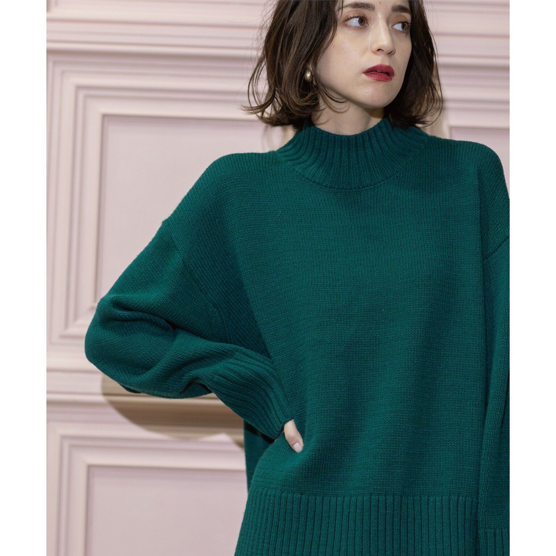 OPAQUE.CLIP「《10color/S-LLsize》ハイネックミドルゲージニット【洗濯機洗い可】」|ニット・セーター|グリーン(822)