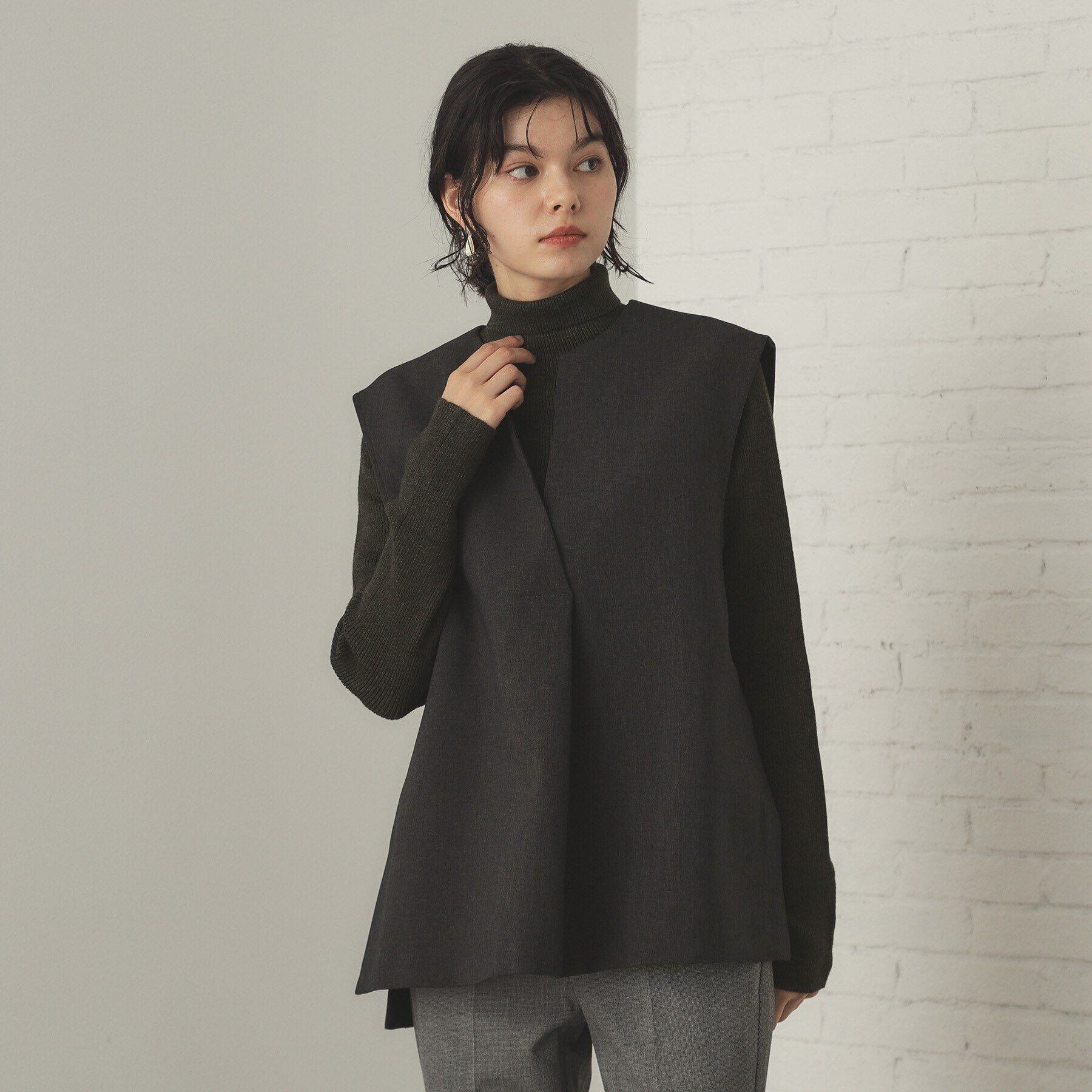 OPAQUE.CLIP「《ツインセット》スキッパーベスト&times;リブタートルニット【洗濯機洗い可】」|その他|