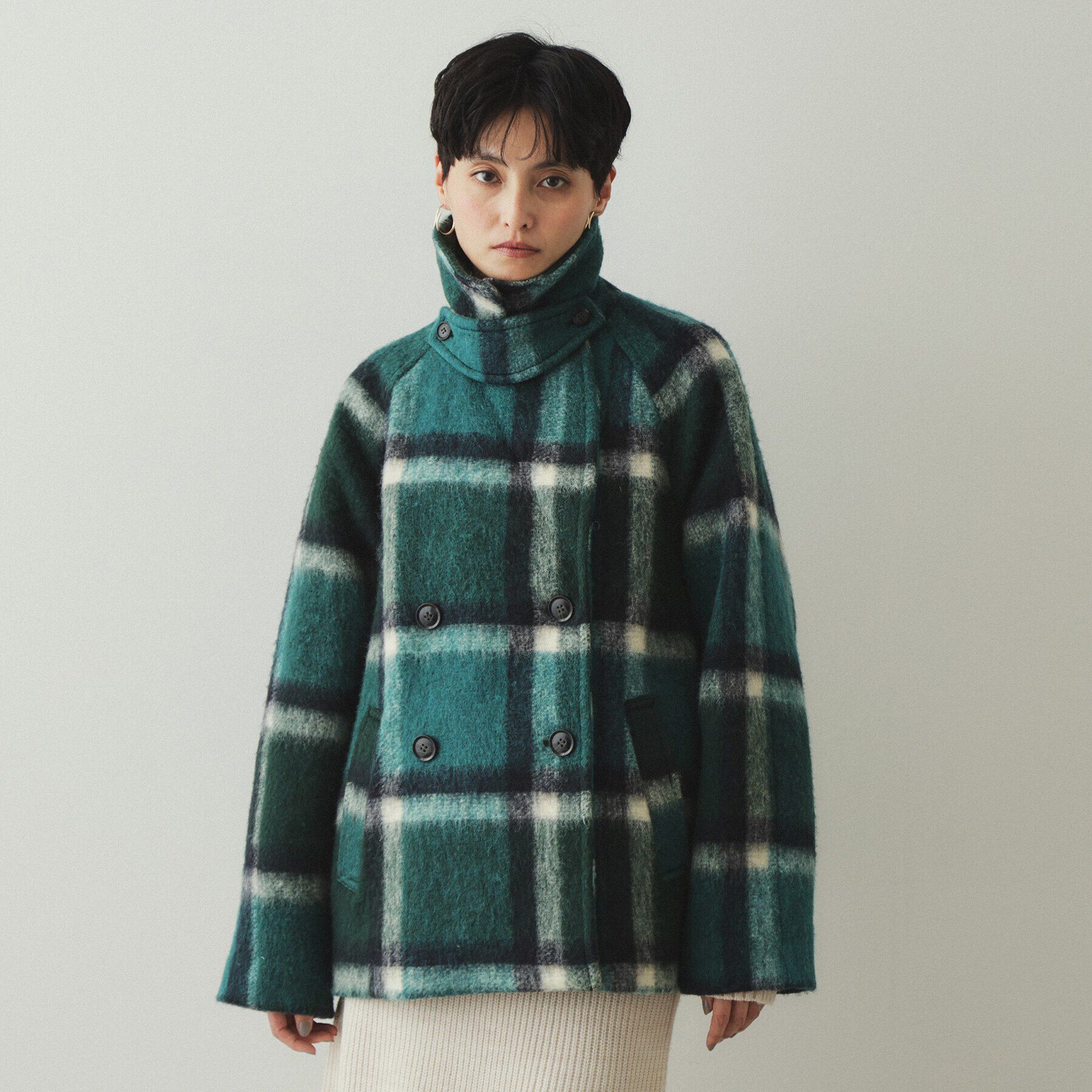 OPAQUE.CLIP「《美人百花掲載》ビックチェック ミドルPコート」|ピーコート|
