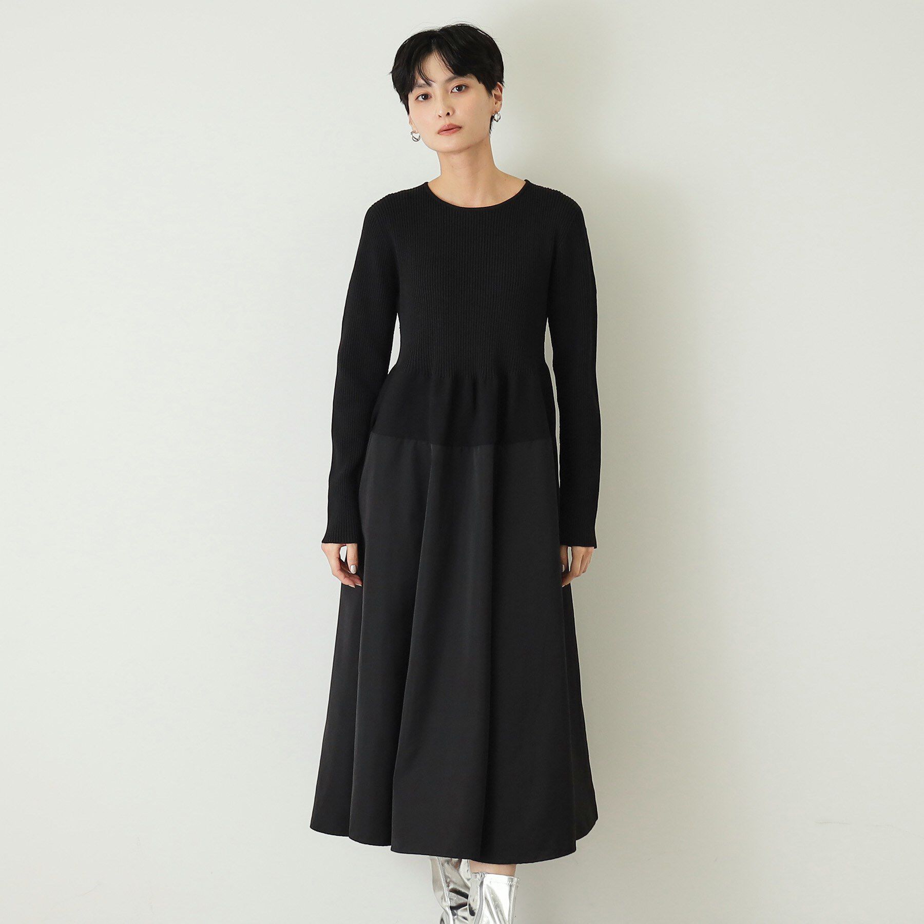 OPAQUE.CLIP「シームレスニット&times;フハクドッキングワンピース【洗濯機洗い可】」|ワンピース|
