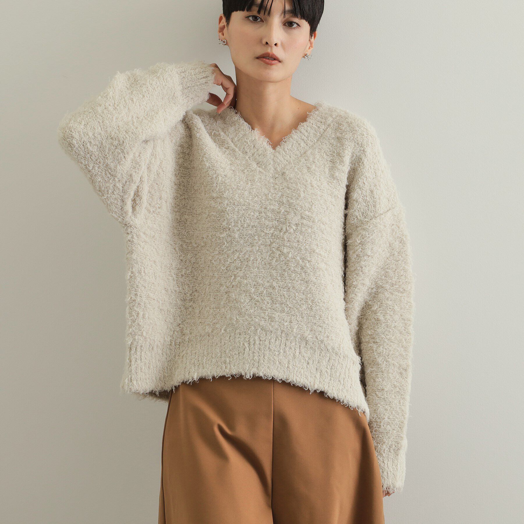 OPAQUE.CLIP「Vネックローゲージニット【洗濯機洗い可／抗ピル】」|ニット・セーター|アイボリー(004)