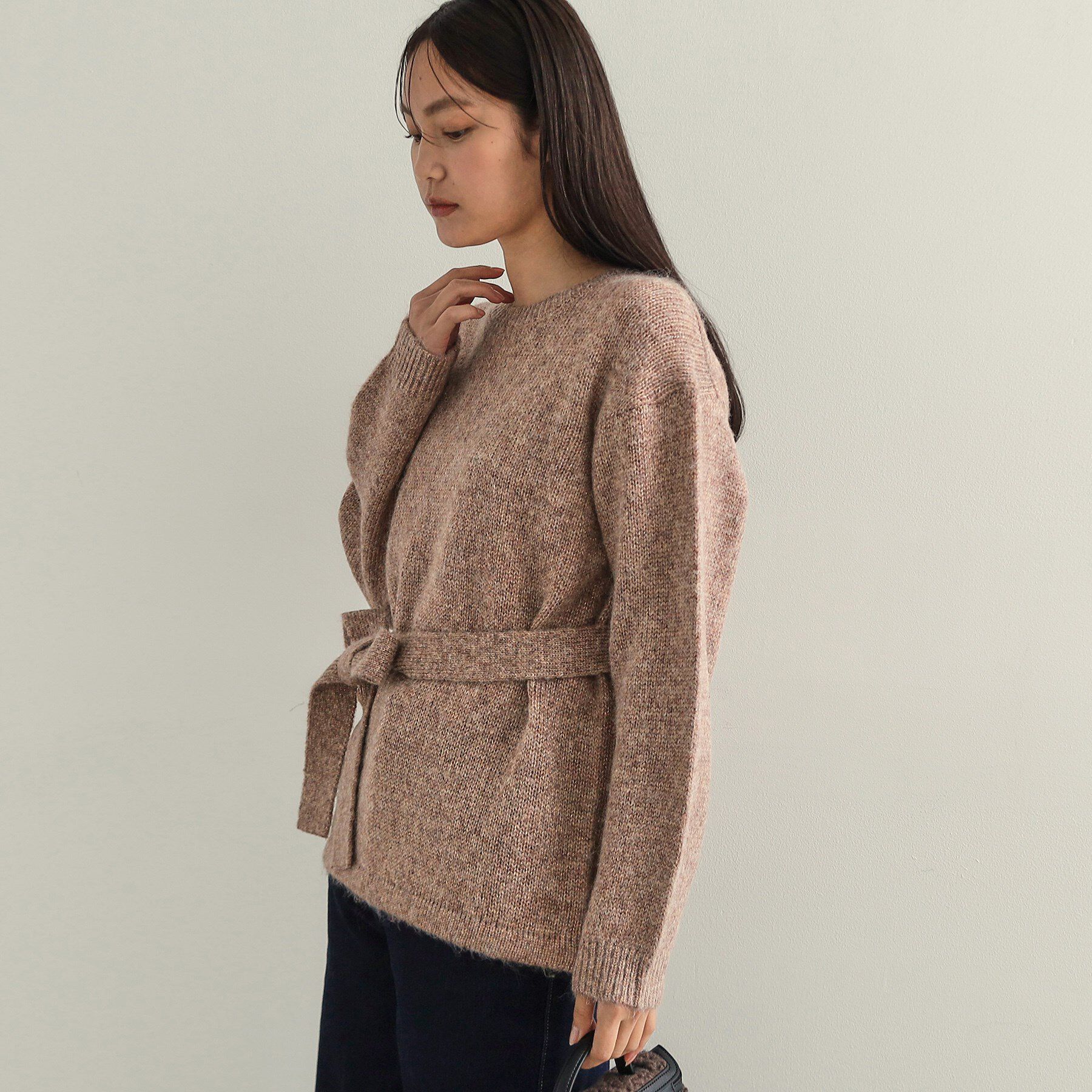 OPAQUE.CLIP「ウエストベルト付きヘアリーラメニット【洗濯機洗い可】」|ニット・セーター|