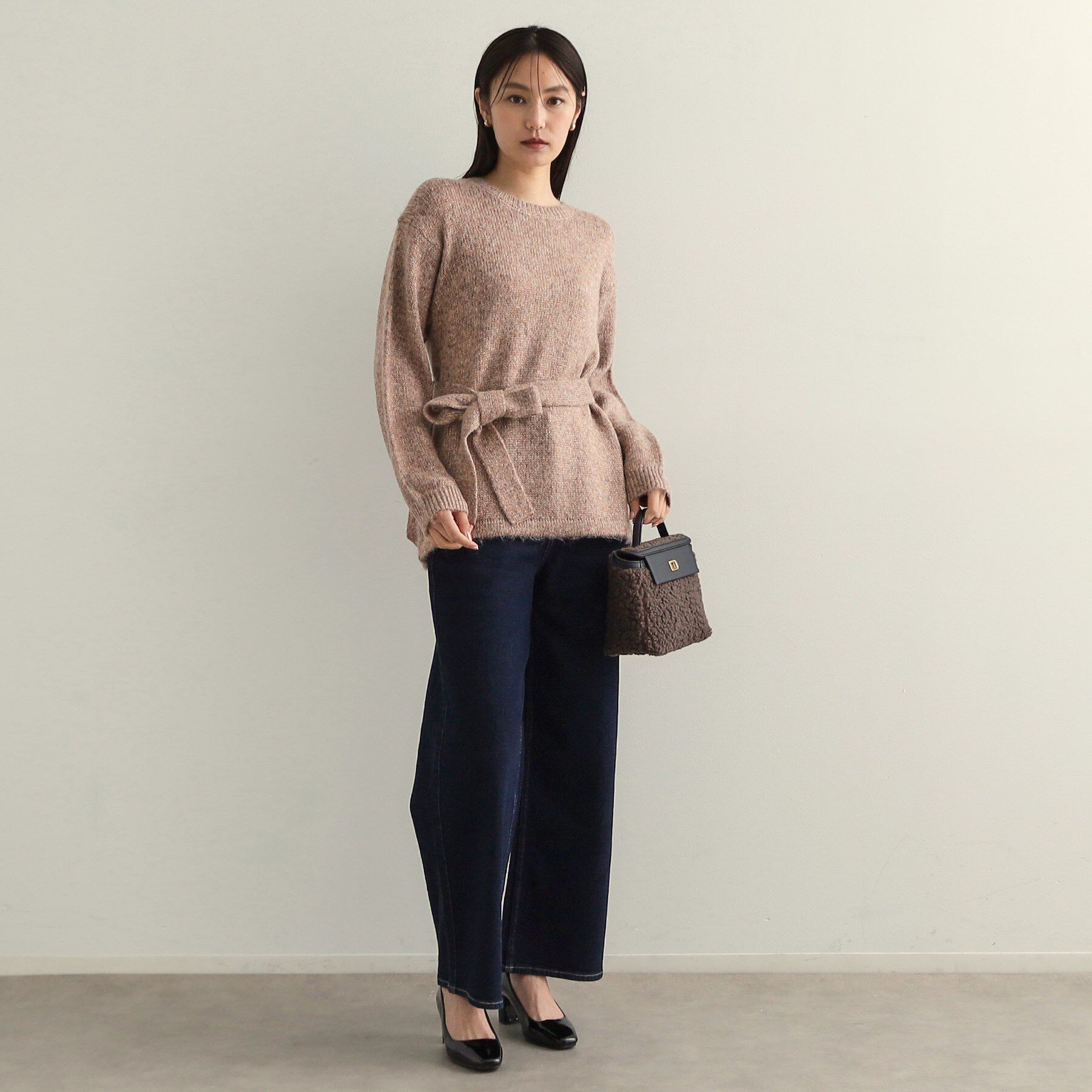 OPAQUE.CLIP「ウエストベルト付きヘアリーラメニット【洗濯機洗い可】」|ニット・セーター|