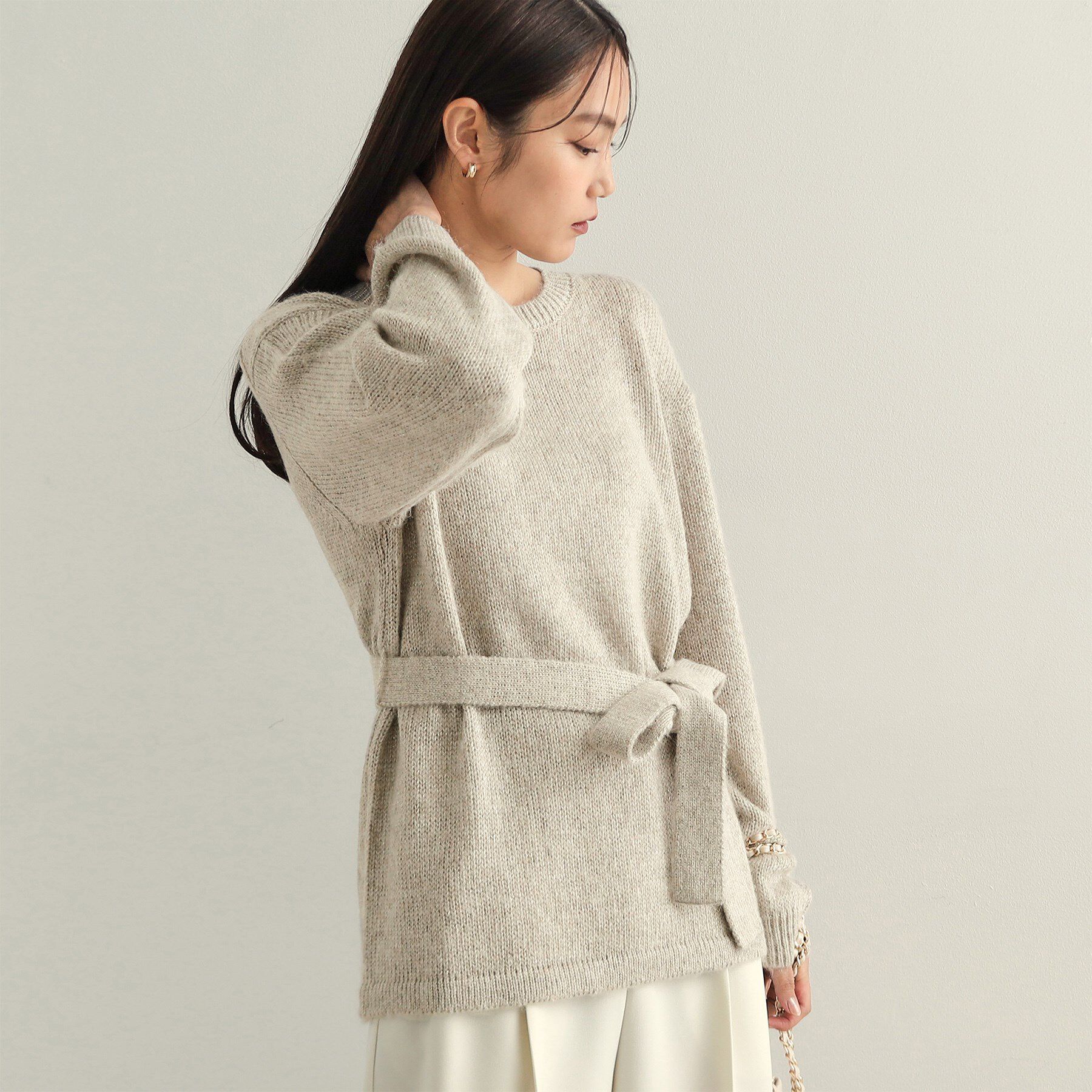 OPAQUE.CLIP「ウエストベルト付きヘアリーラメニット【洗濯機洗い可】」|ニット・セーター|