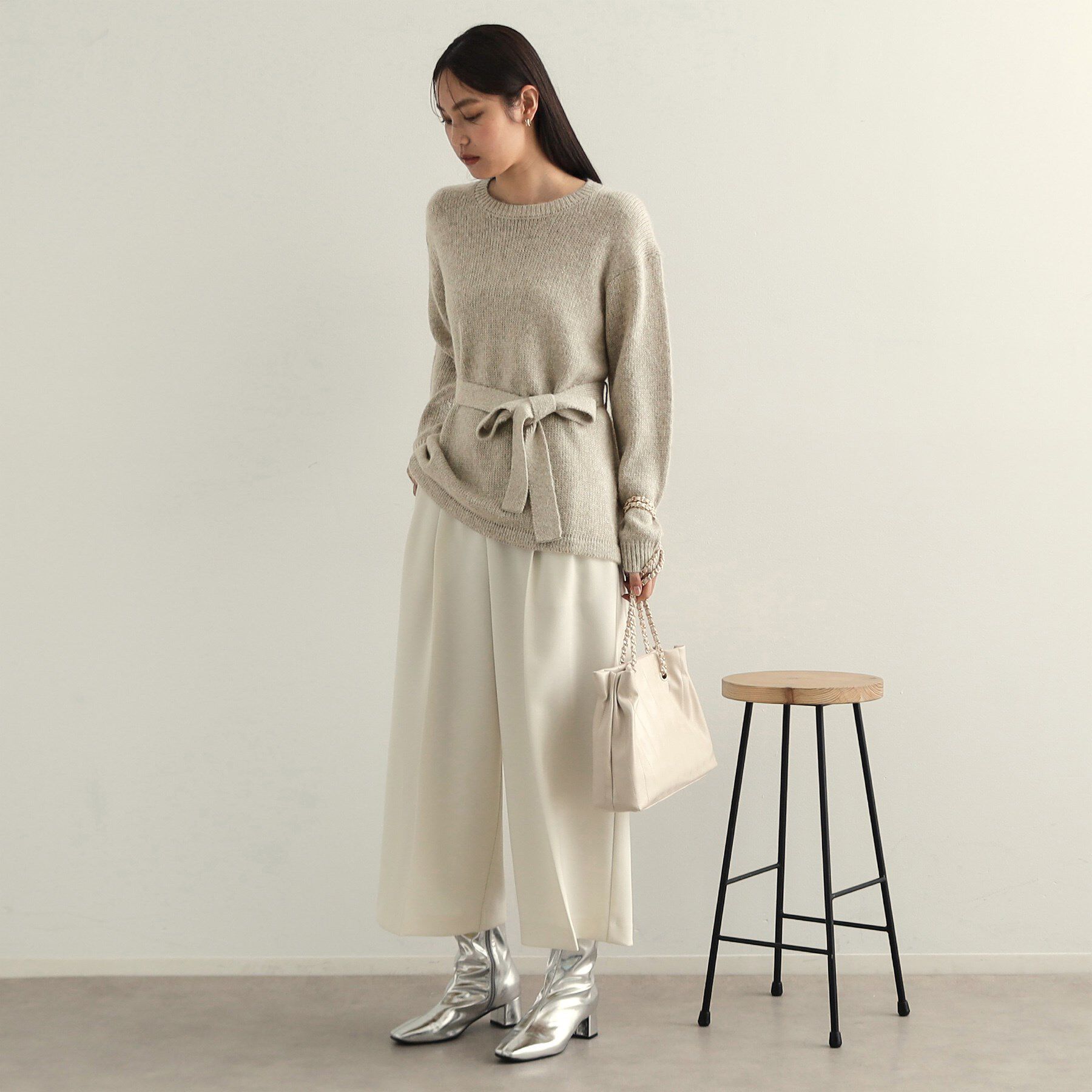 OPAQUE.CLIP「ウエストベルト付きヘアリーラメニット【洗濯機洗い可】」|ニット・セーター|