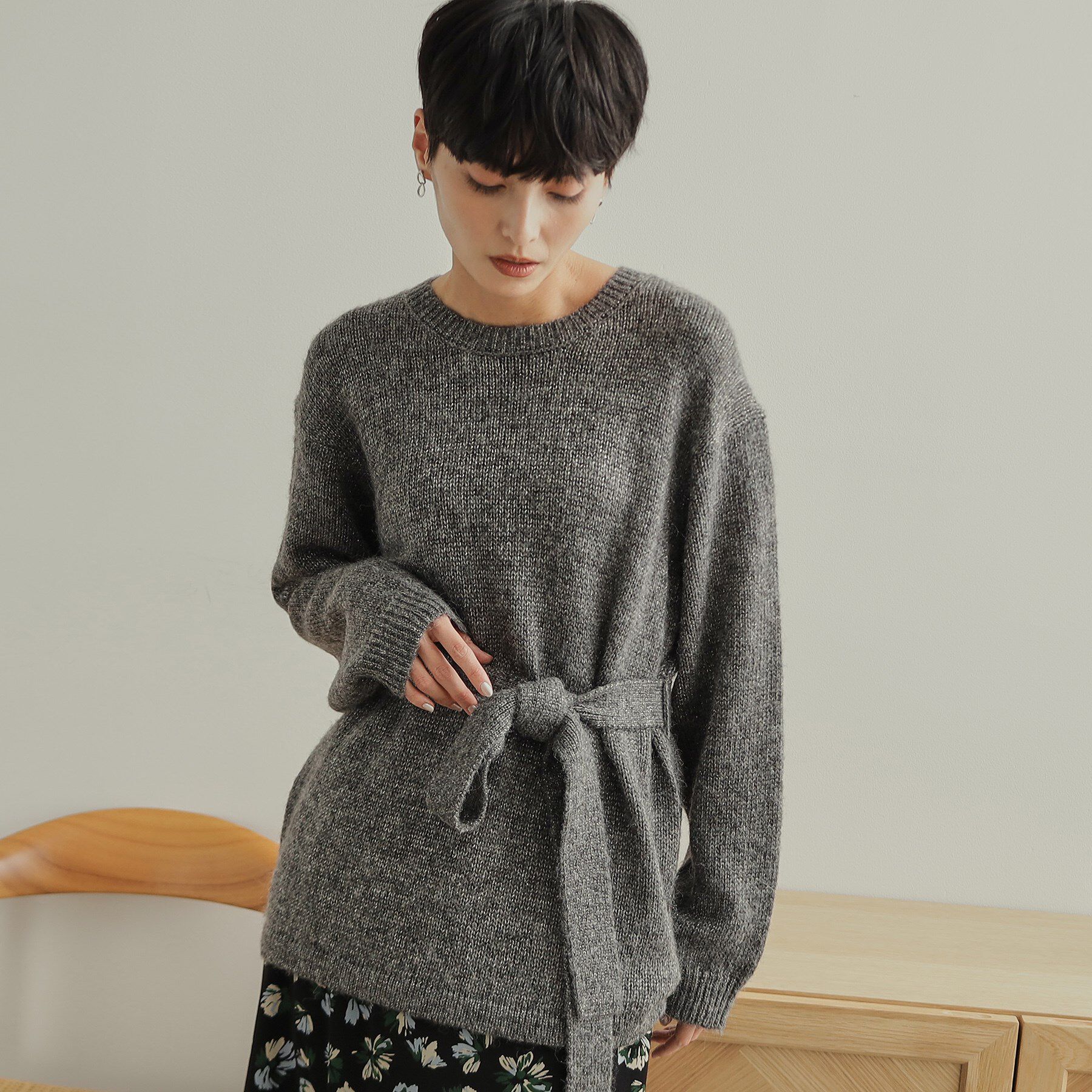 OPAQUE.CLIP「ウエストベルト付きヘアリーラメニット【洗濯機洗い可】」|ニット・セーター|