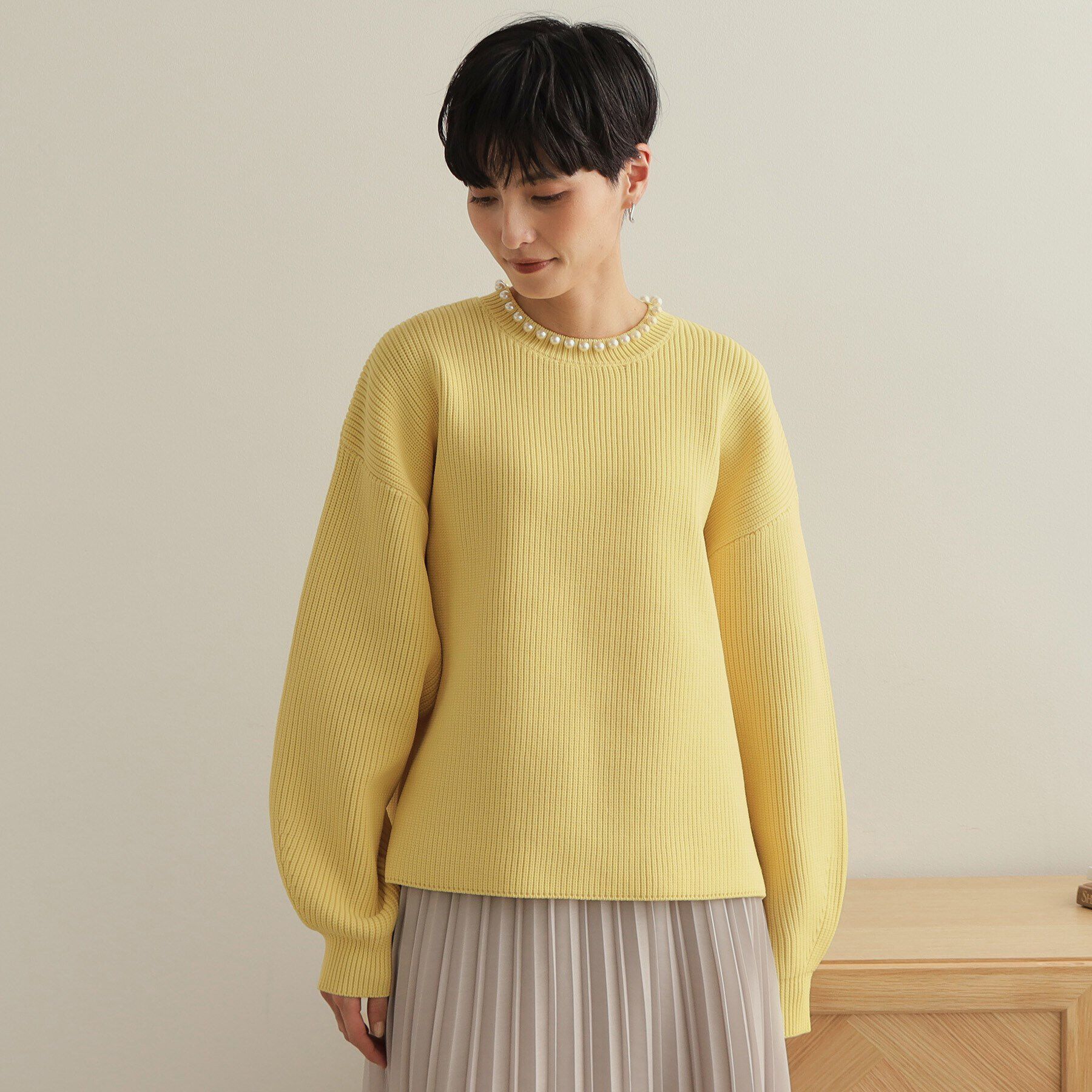 OPAQUE.CLIP「パール調ボタン付ニット【洗濯機洗い可/抗ピル】」|ニット・セーター|