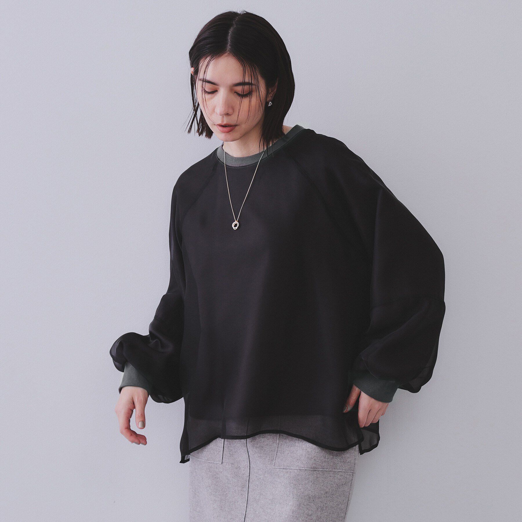 OPAQUE.CLIP「シアーレイヤード裏毛プルオーバー【洗濯機洗い可】」|Tシャツ・カットソー|