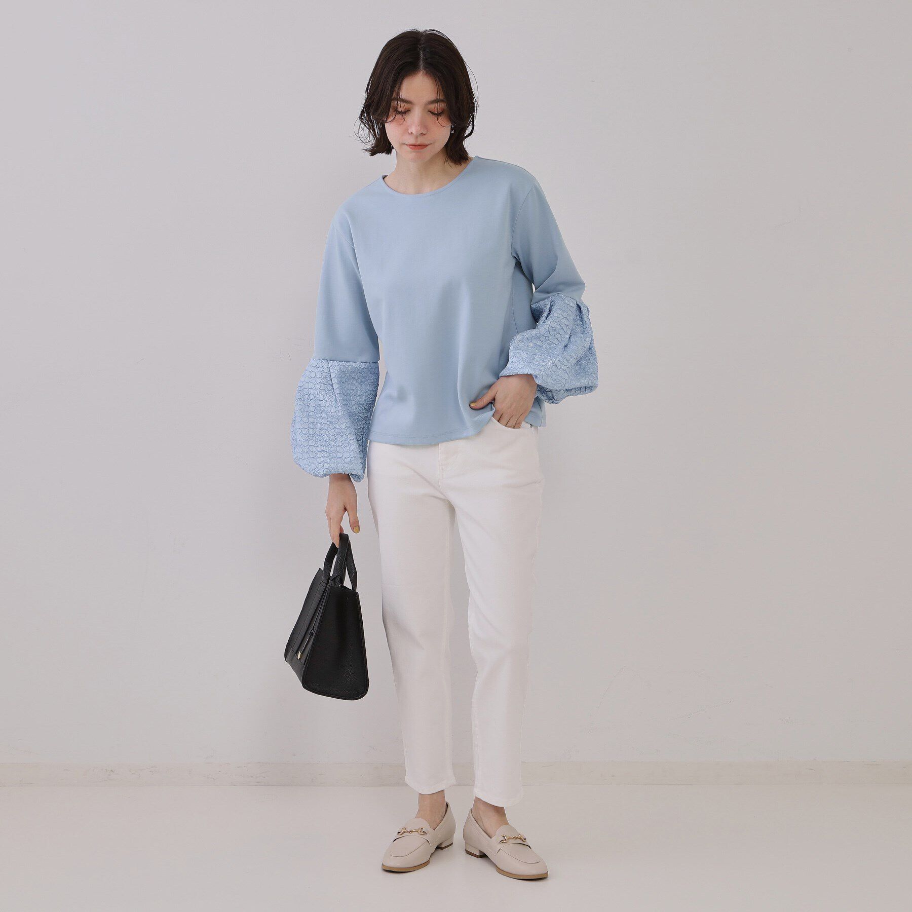 OPAQUE.CLIP「ジャカードバルーンスリーブトップス【洗濯機洗い可】」|Tシャツ・カットソー|