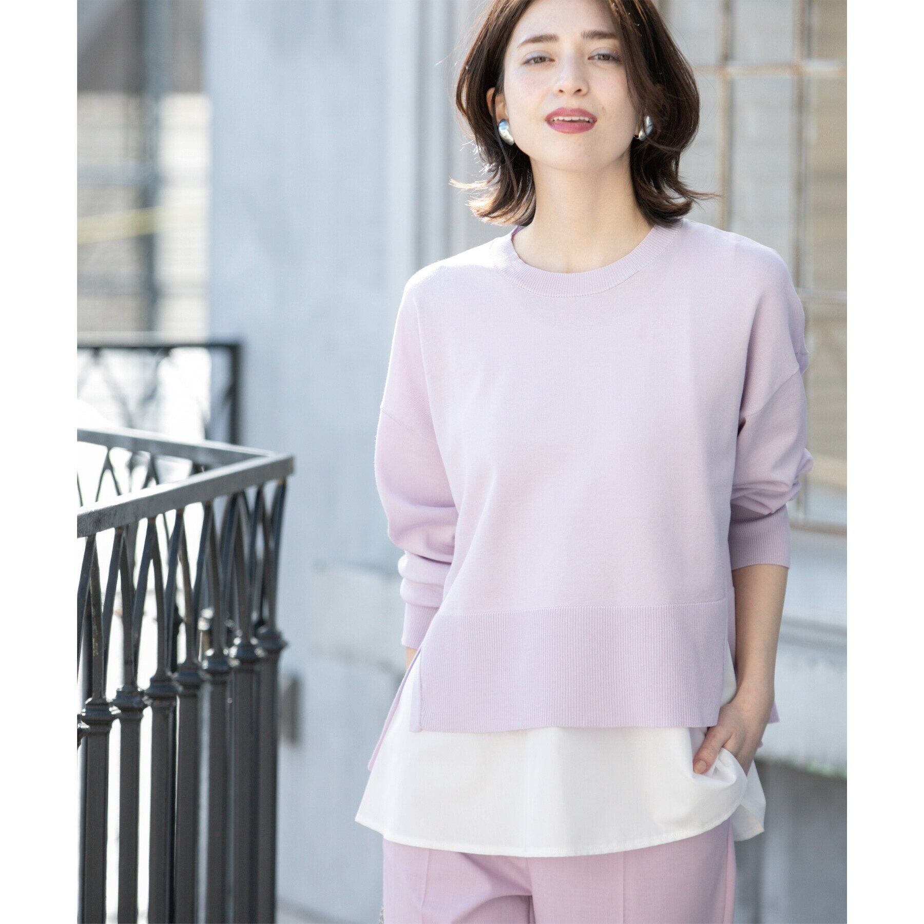 OPAQUE.CLIP「《ツインセット》ワイドニット&times;裾フレアタンクトップ【洗濯機洗い可/抗ピル】」|ニット・セーター|