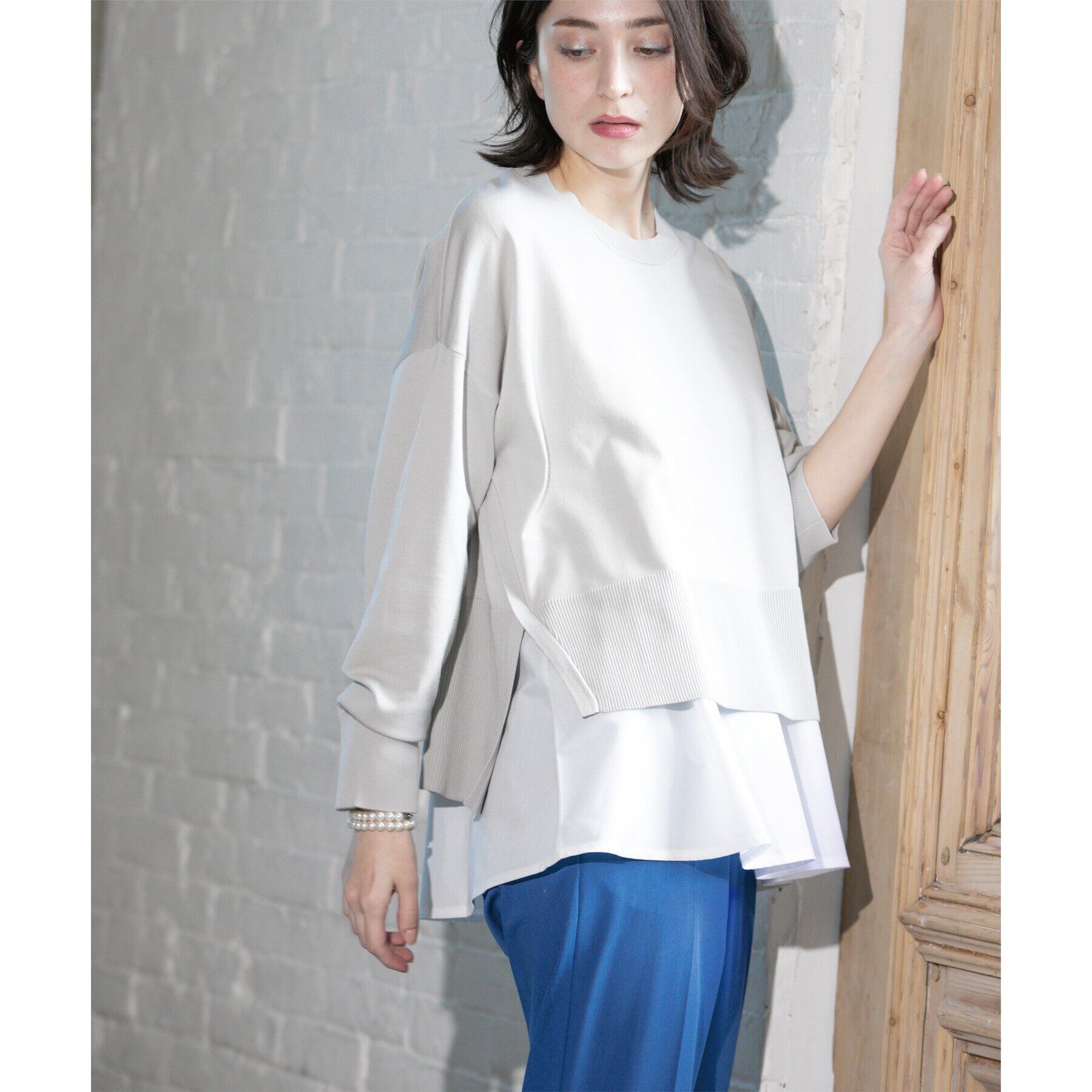 OPAQUE.CLIP「《ツインセット》ワイドニット&times;裾フレアタンクトップ【洗濯機洗い可/抗ピル】」|ニット・セーター|