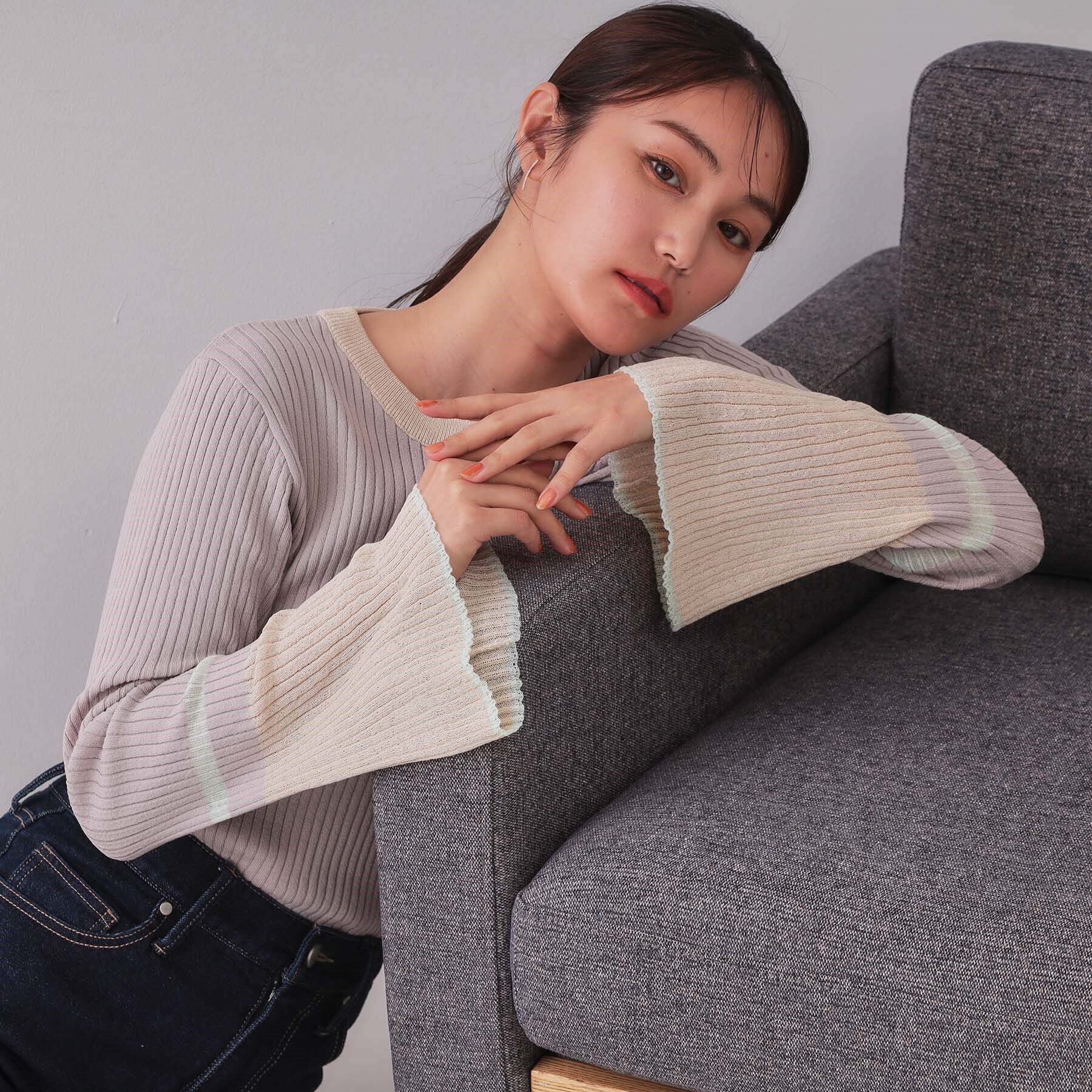 OPAQUE.CLIP「配色フレアスリーブワイドリブニット【洗濯機洗い可】」|ニット・セーター|