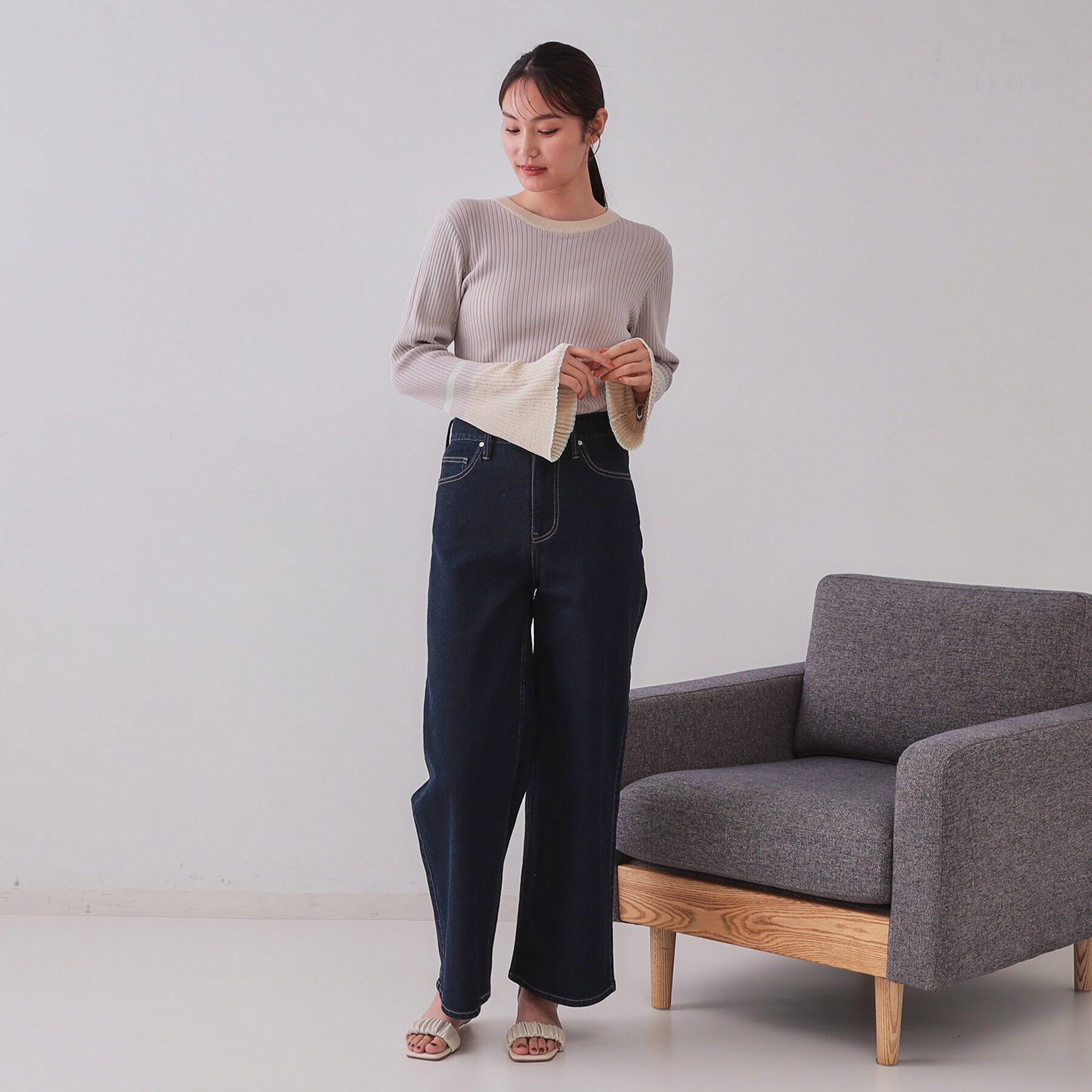 OPAQUE.CLIP「配色フレアスリーブワイドリブニット【洗濯機洗い可】」|ニット・セーター|