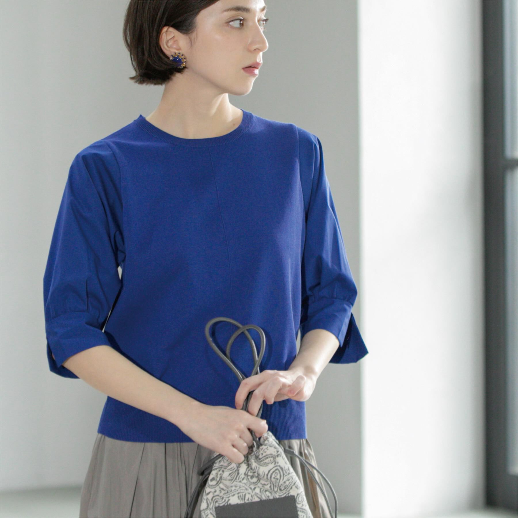 OPAQUE.CLIP「フハクスリーブドッキングニット【洗濯機洗い可】」|ニット・セーター|ブルー(093)