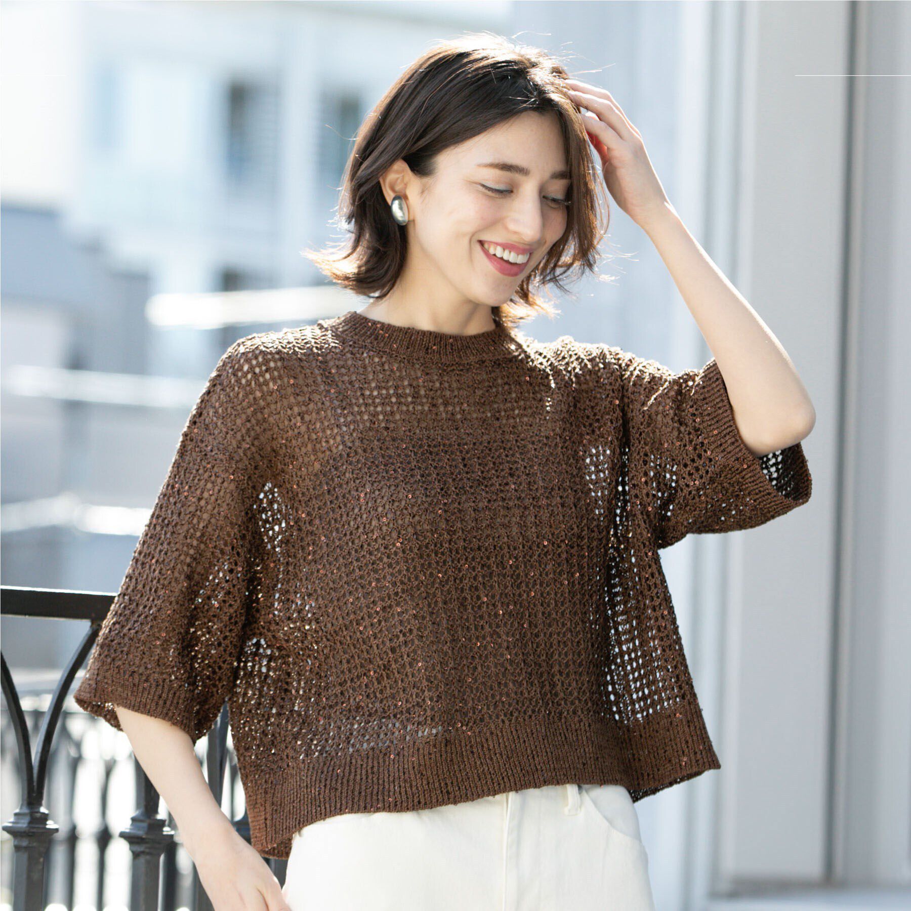 OPAQUE.CLIP「スパンコールメッシュニット」|ニット・セーター|