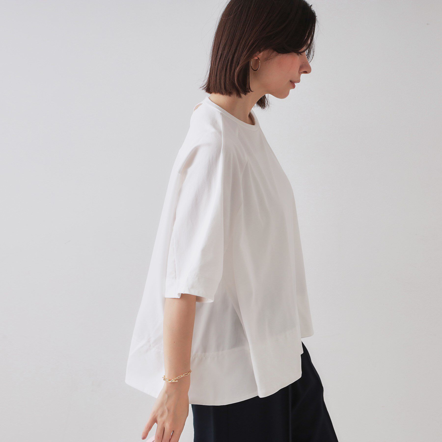 OPAQUE.CLIP「バックフハクドッキングAラインカットソー【洗濯機洗い可】」|Tシャツ・カットソー|