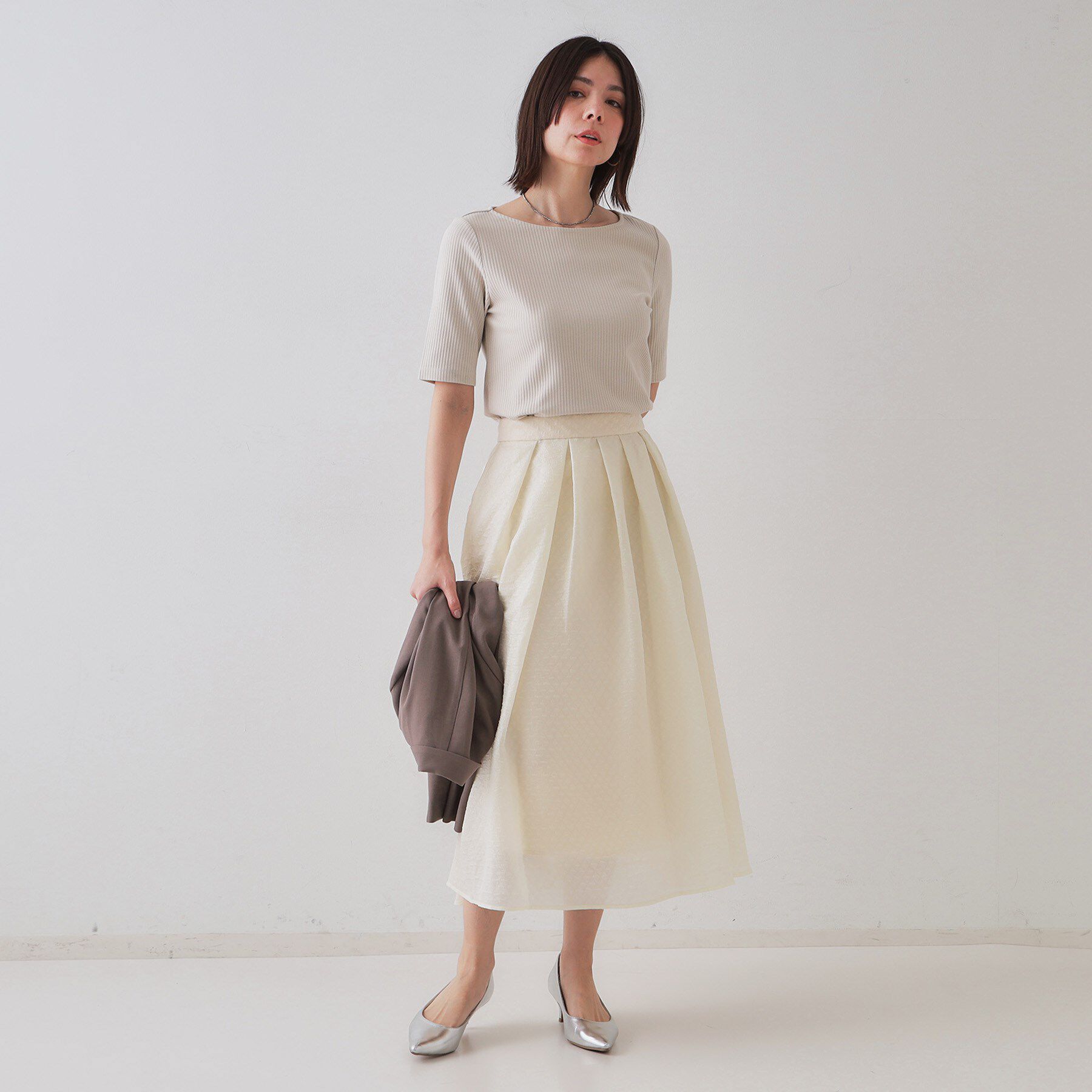 OPAQUE.CLIP「シアージャカードタックフレアスカート【洗濯機洗い可】」|スカート|