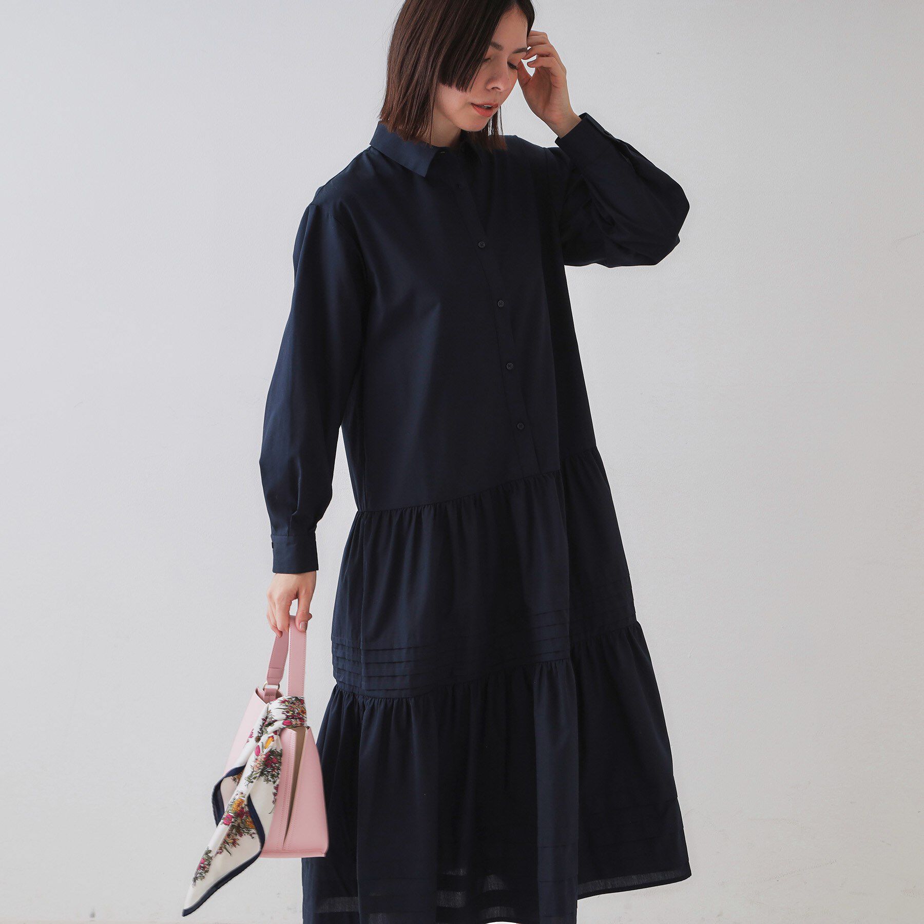 OPAQUE.CLIP「裾タックティアードシャツワンピース【洗濯機洗い可】」|ワンピース|