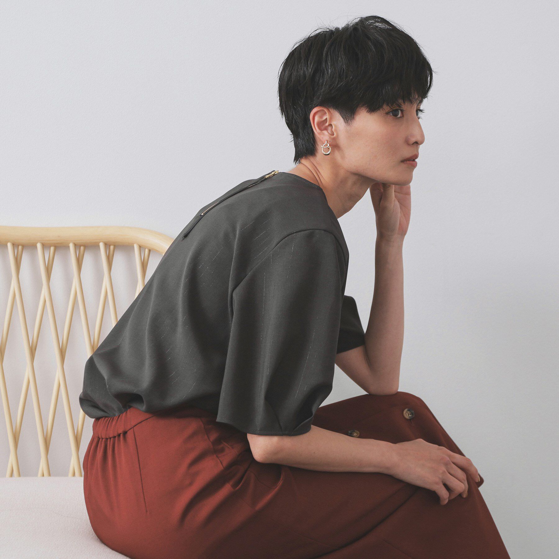 OPAQUE.CLIP「ラメストライプタックスリーブブラウス/セットアップ可【洗濯機洗い可/防シワ/吸水速乾】」|シャツ・ブラウス|